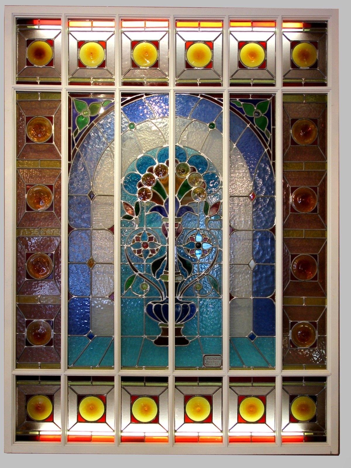 Lacquered Stained Glass Panel by Carlo Pizzagalli, circa 1900