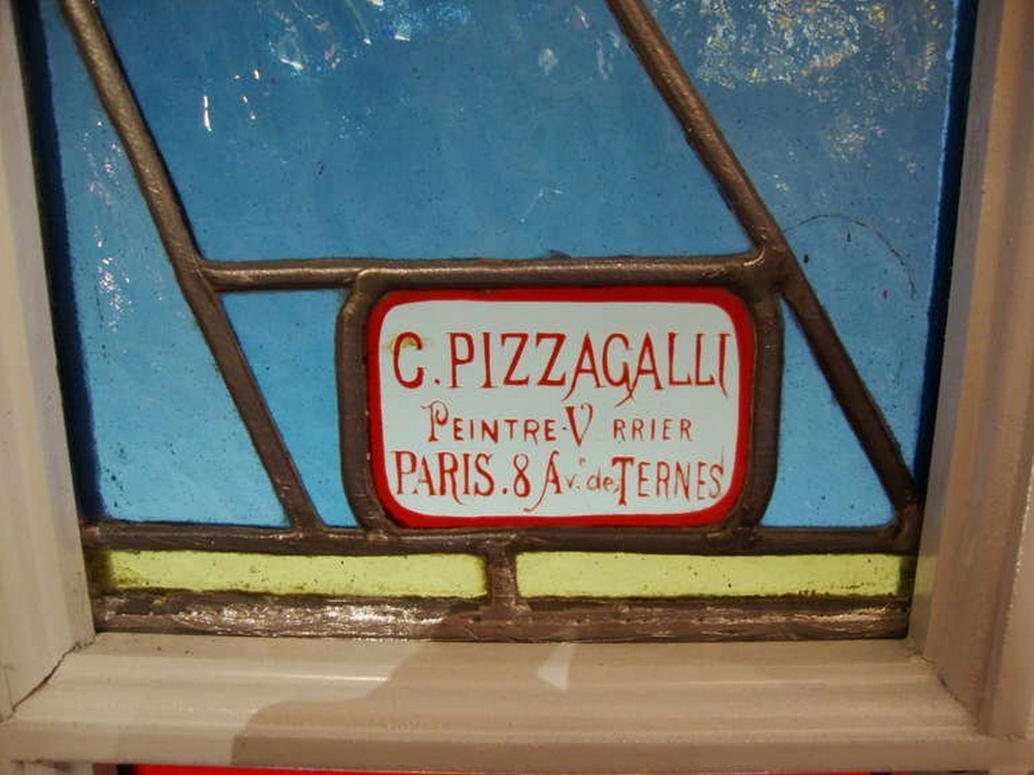 Stained Glass Panel by Carlo Pizzagalli, circa 1900 In Excellent Condition In Paris, FR