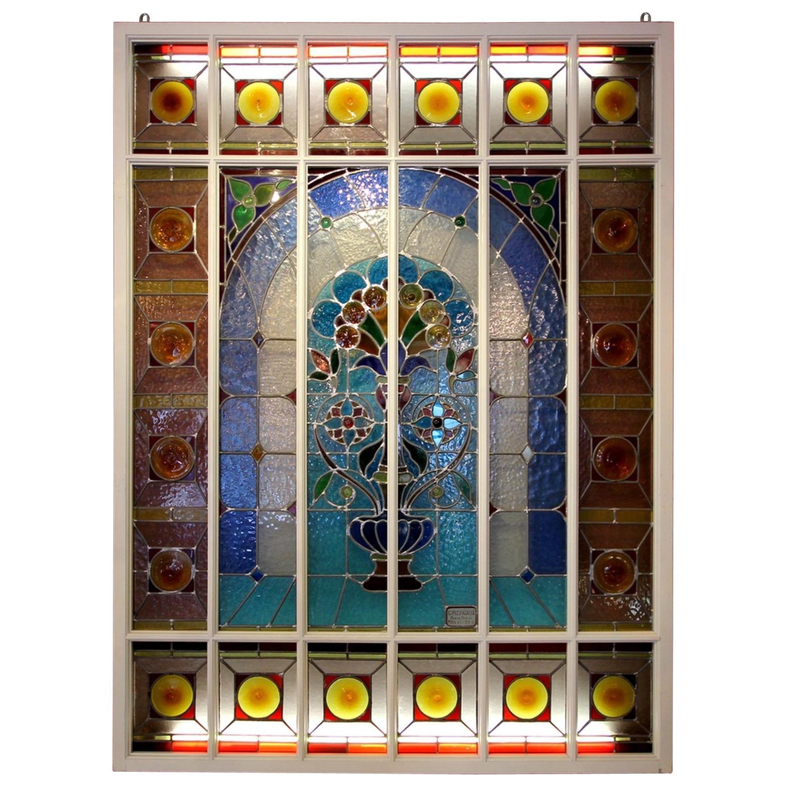 Stained Glass Panel by Carlo Pizzagalli, circa 1900