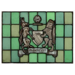 Stained, Glass Panel, English, Victorian, Coat of Arms, Manchester, Bee, 19