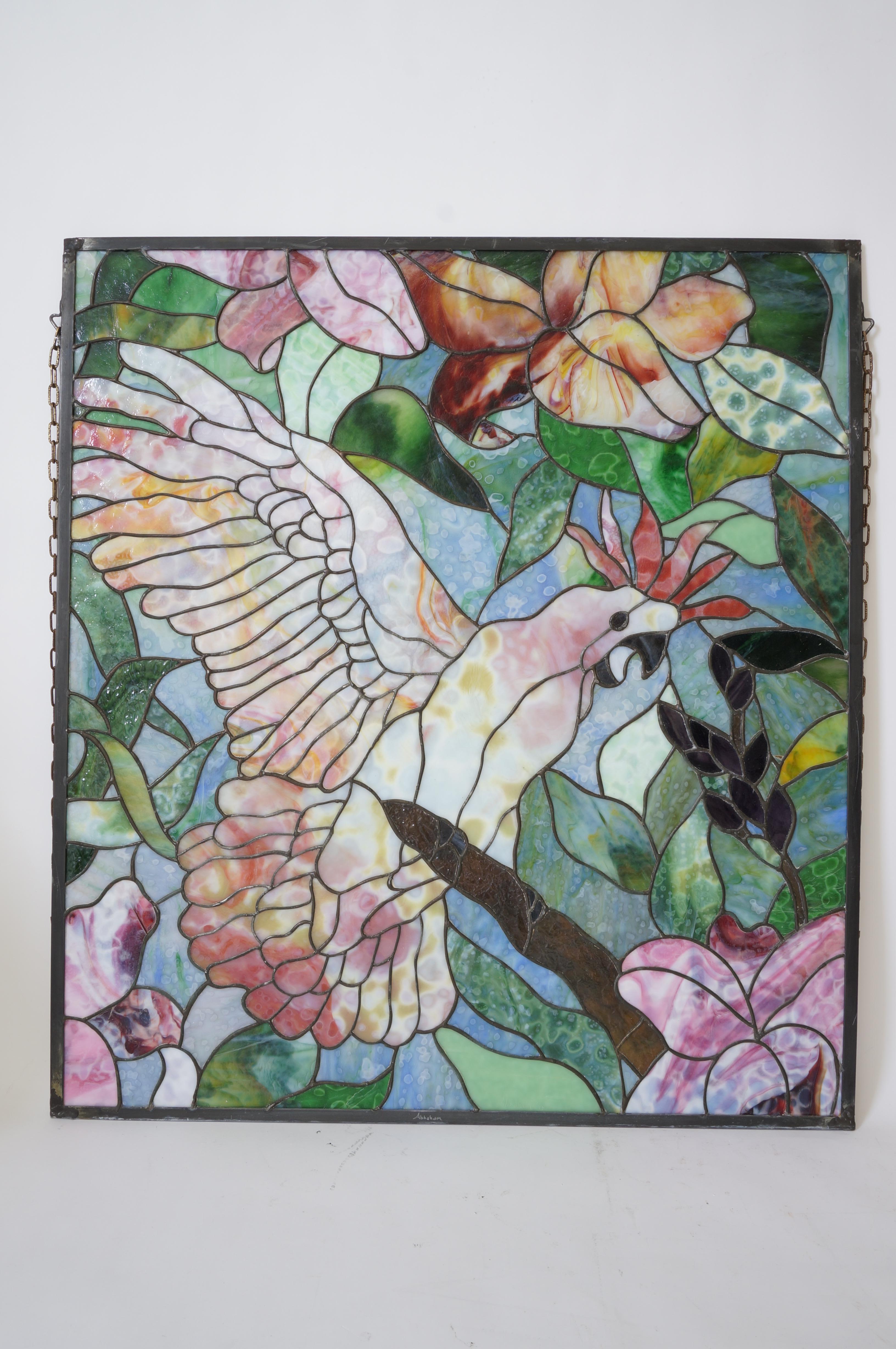 20th Century Stained Glass Panel with a Cockatoo For Sale