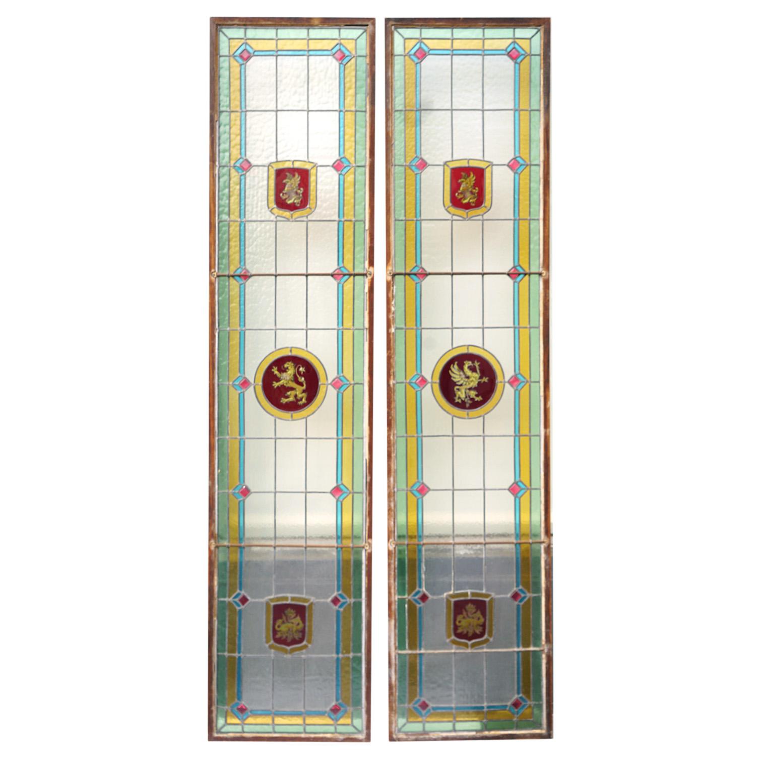 Stained Glass Panels, Pair In Good Condition For Sale In San Francisco, CA