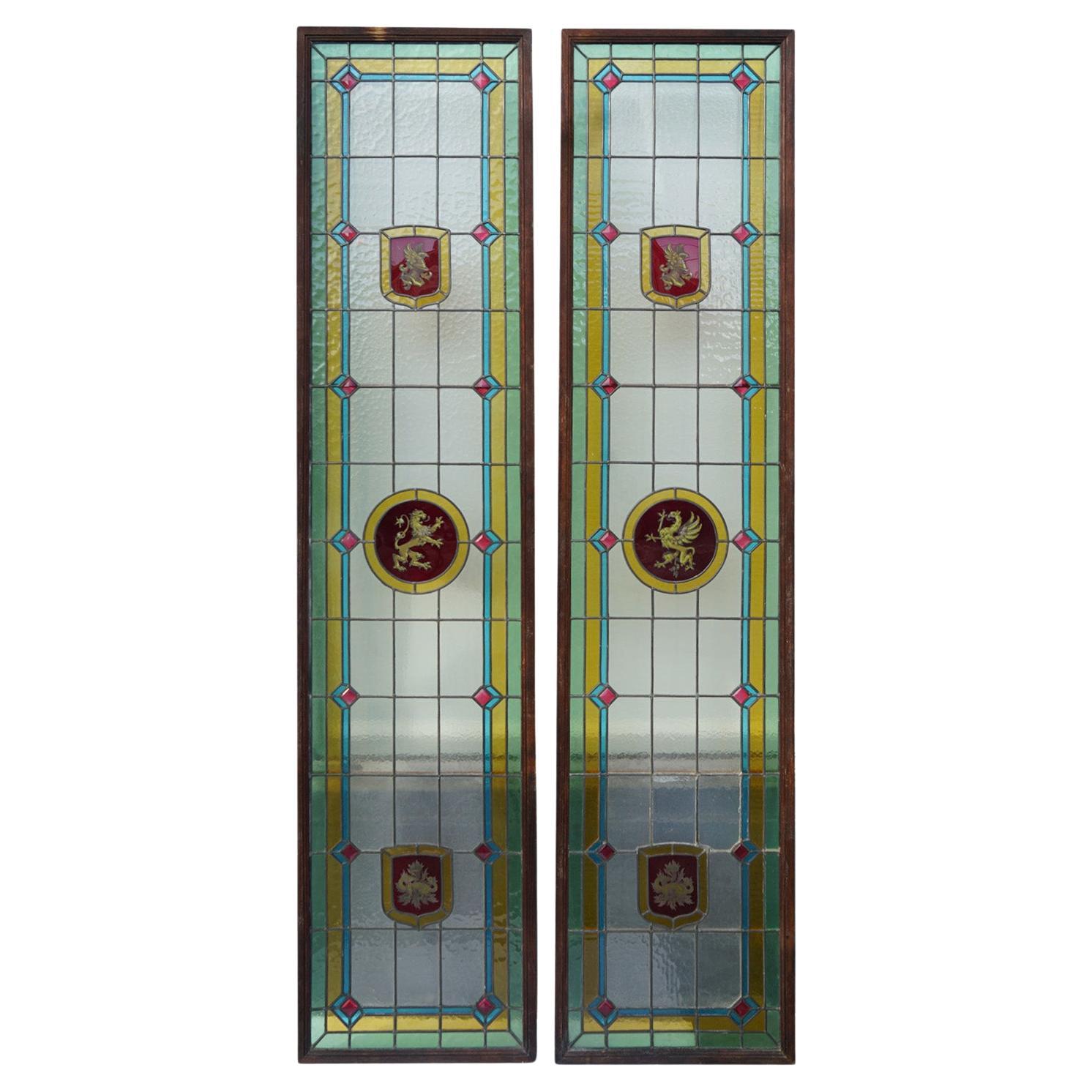Stained Glass Panels, Pair For Sale