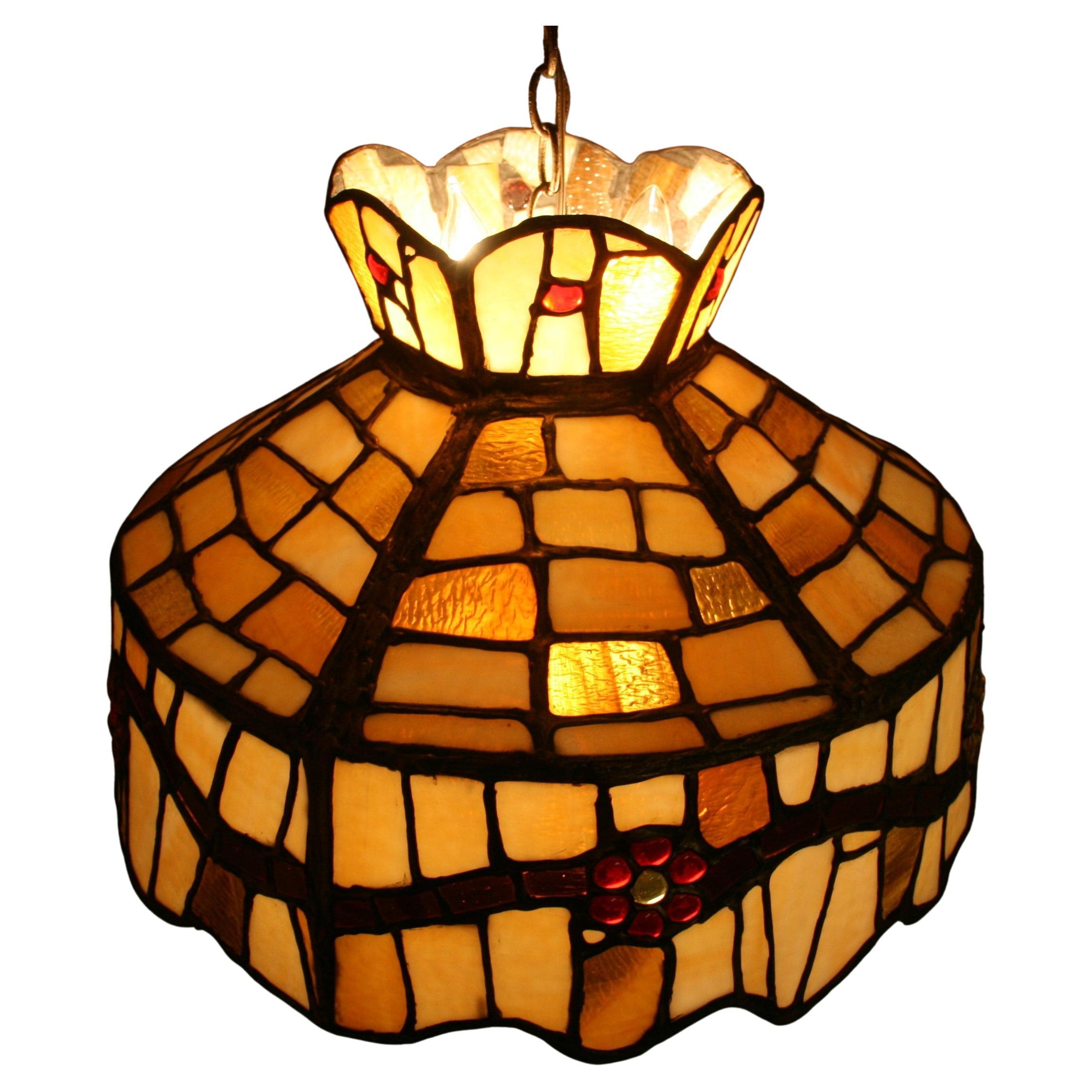 Stained Glass Pendant Chandelier For Sale
