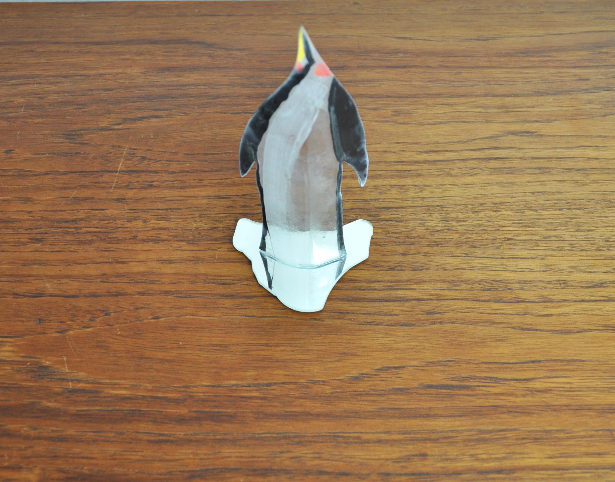 Modern Stained Glass Pinguin Sculpture Mounted on Mirror Base For Sale