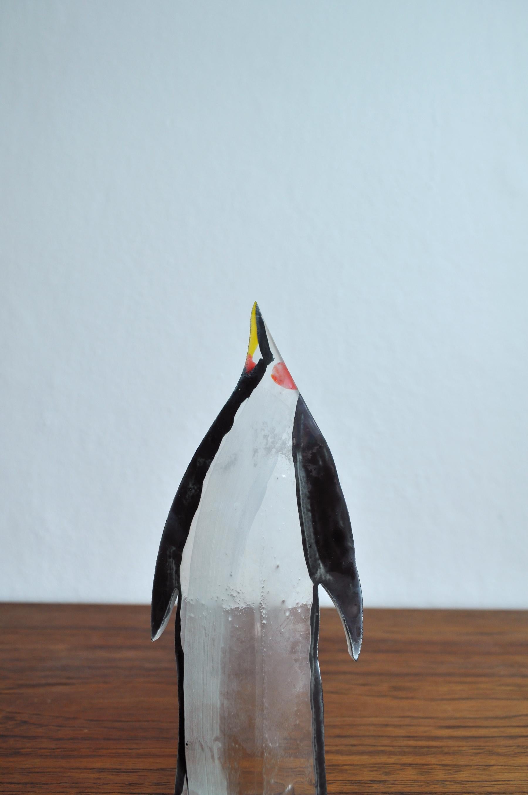 Danish Stained Glass Pinguin Sculpture Mounted on Mirror Base For Sale