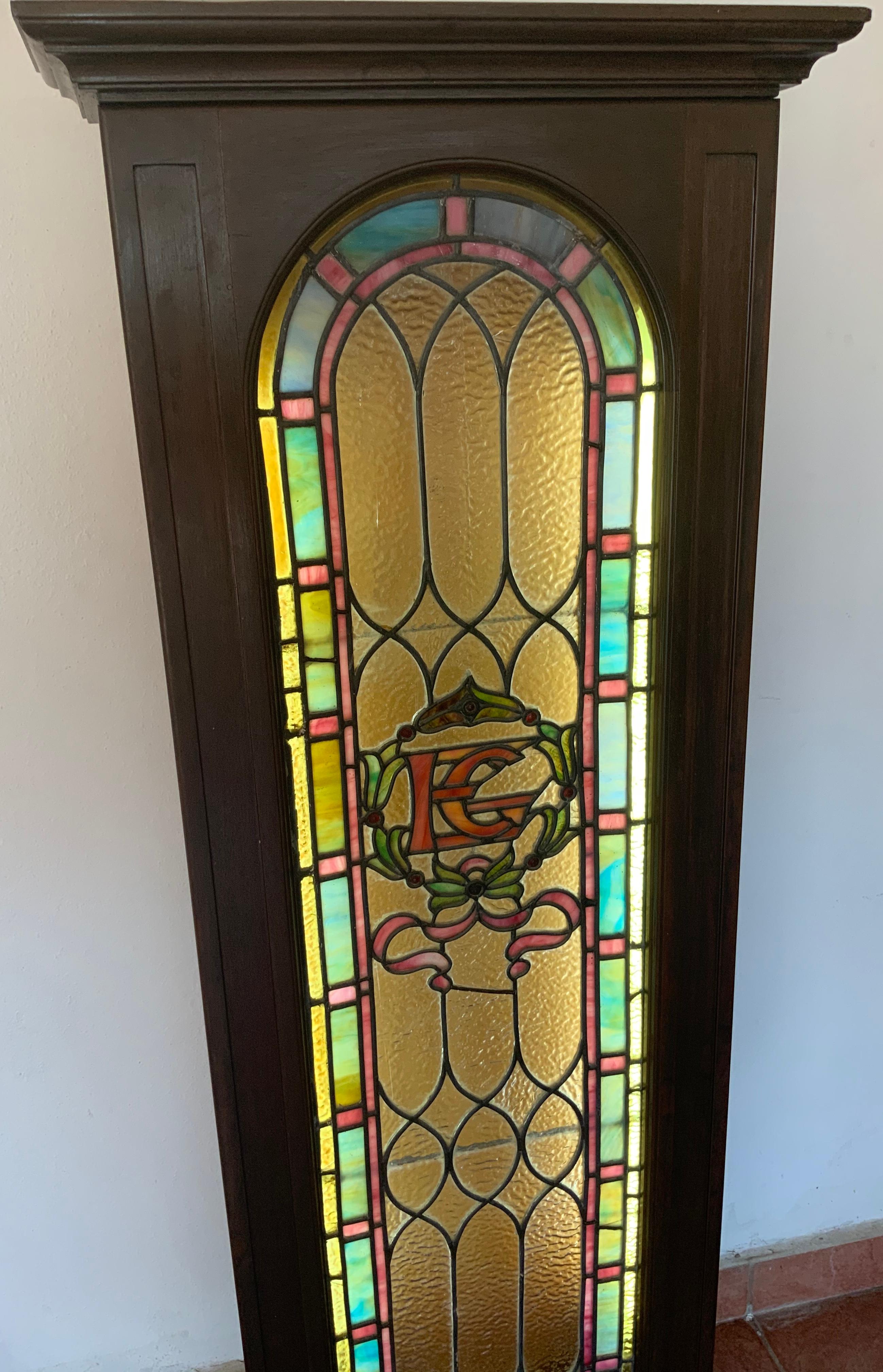 Stained Glass Rectangular Wood Framed Window For Sale 4