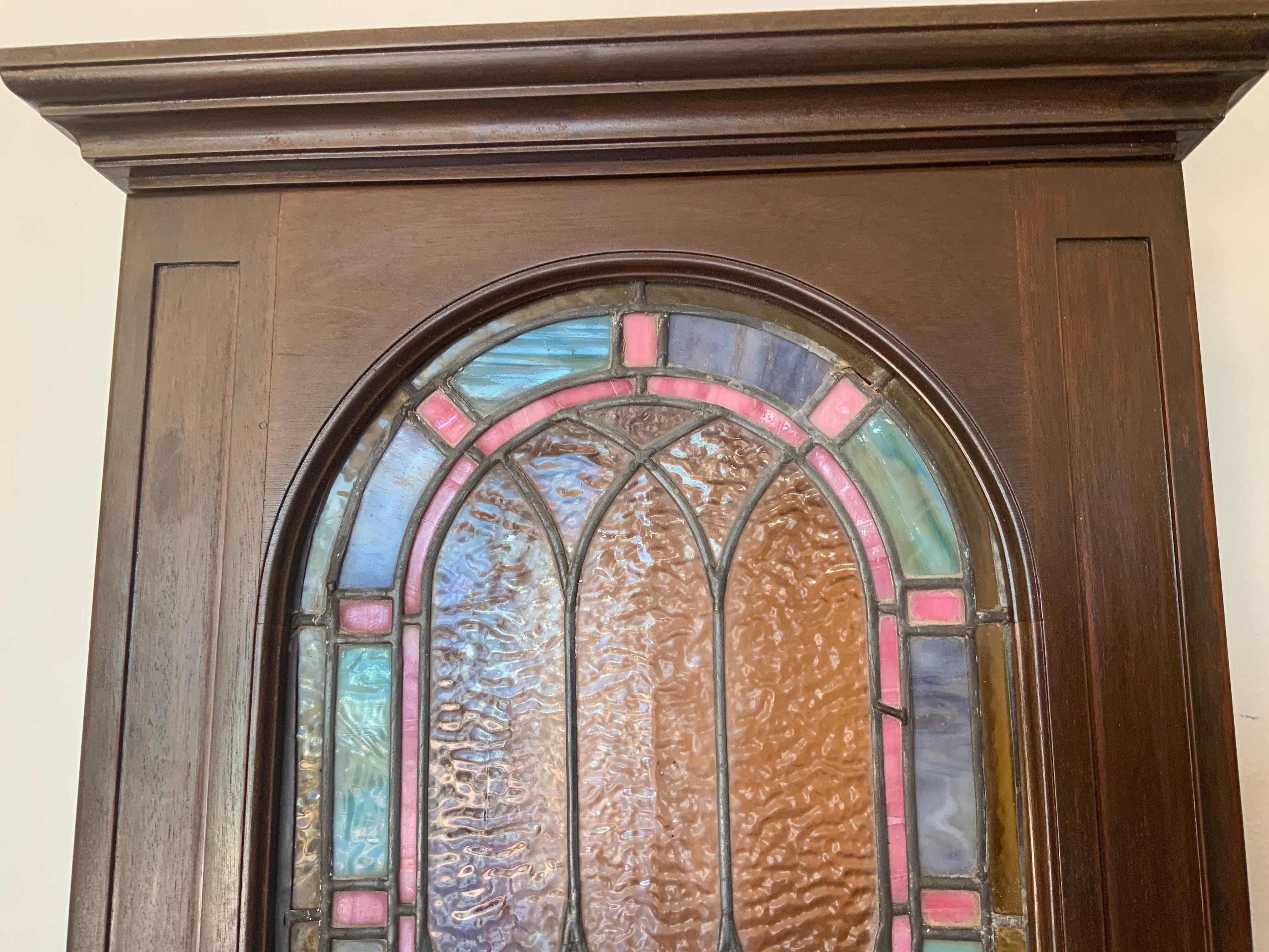 Stained Glass Rectangular Wood Framed Window For Sale 5