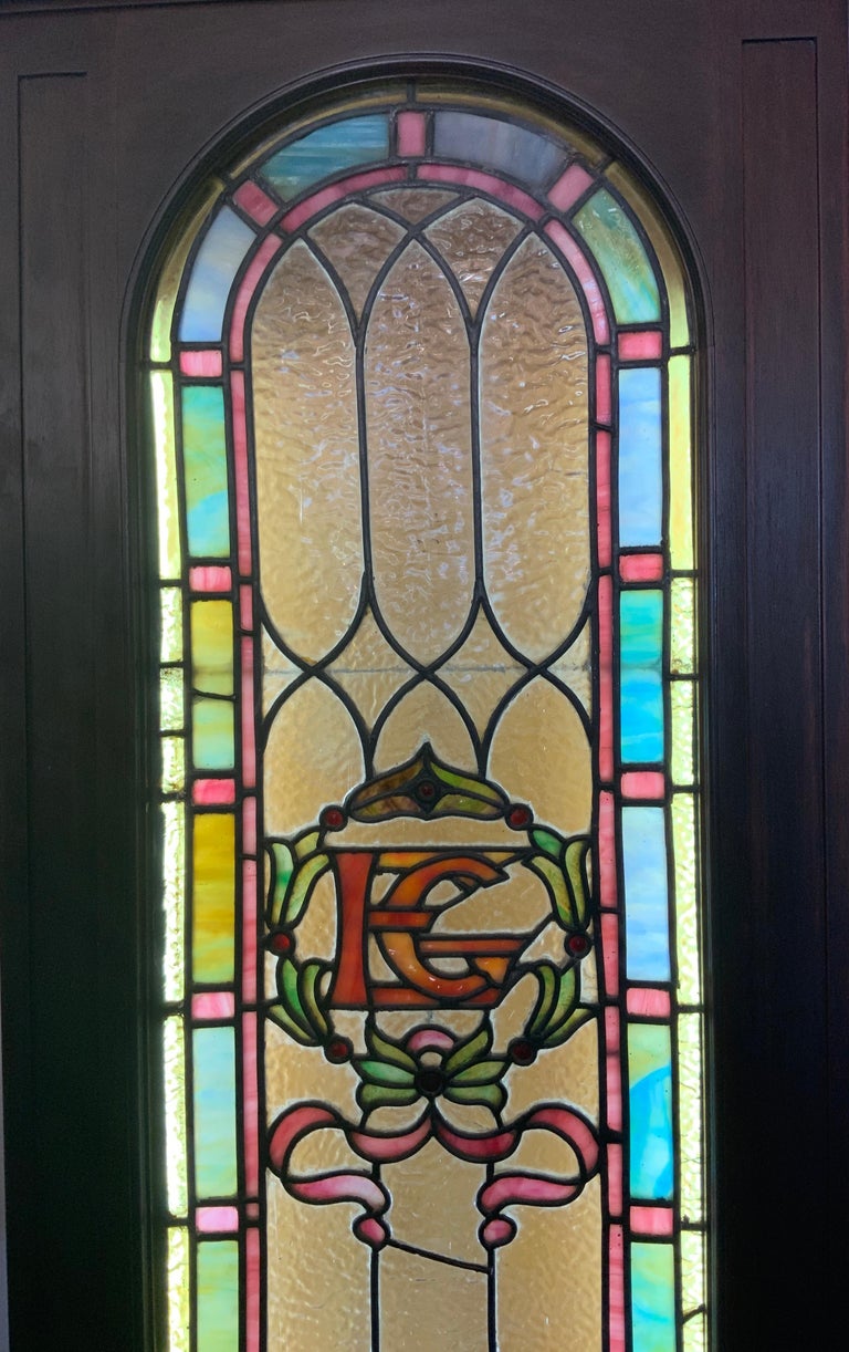 Stained Glass Rectangular Wood Framed Window For Sale at 1stDibs