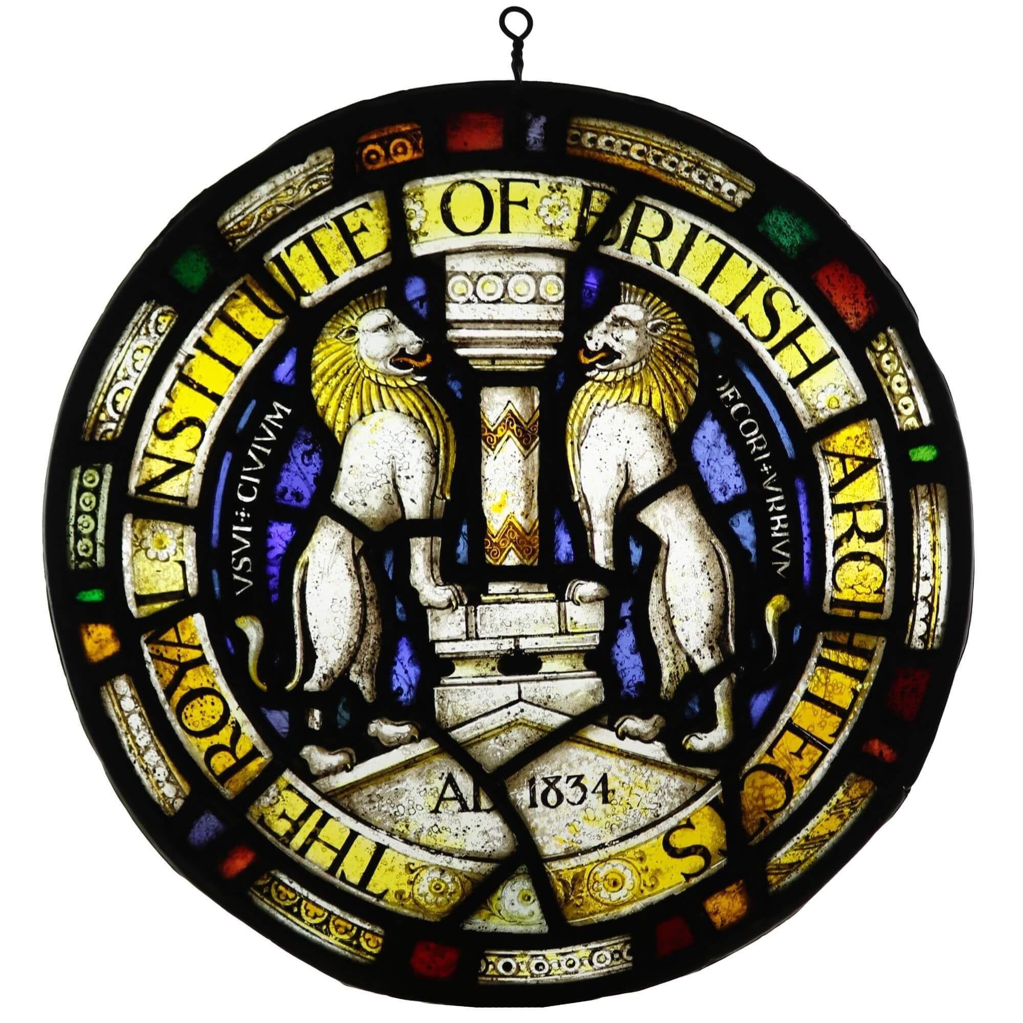 Victorian Stained Glass Roundel of the Royal Institute of British Architects For Sale