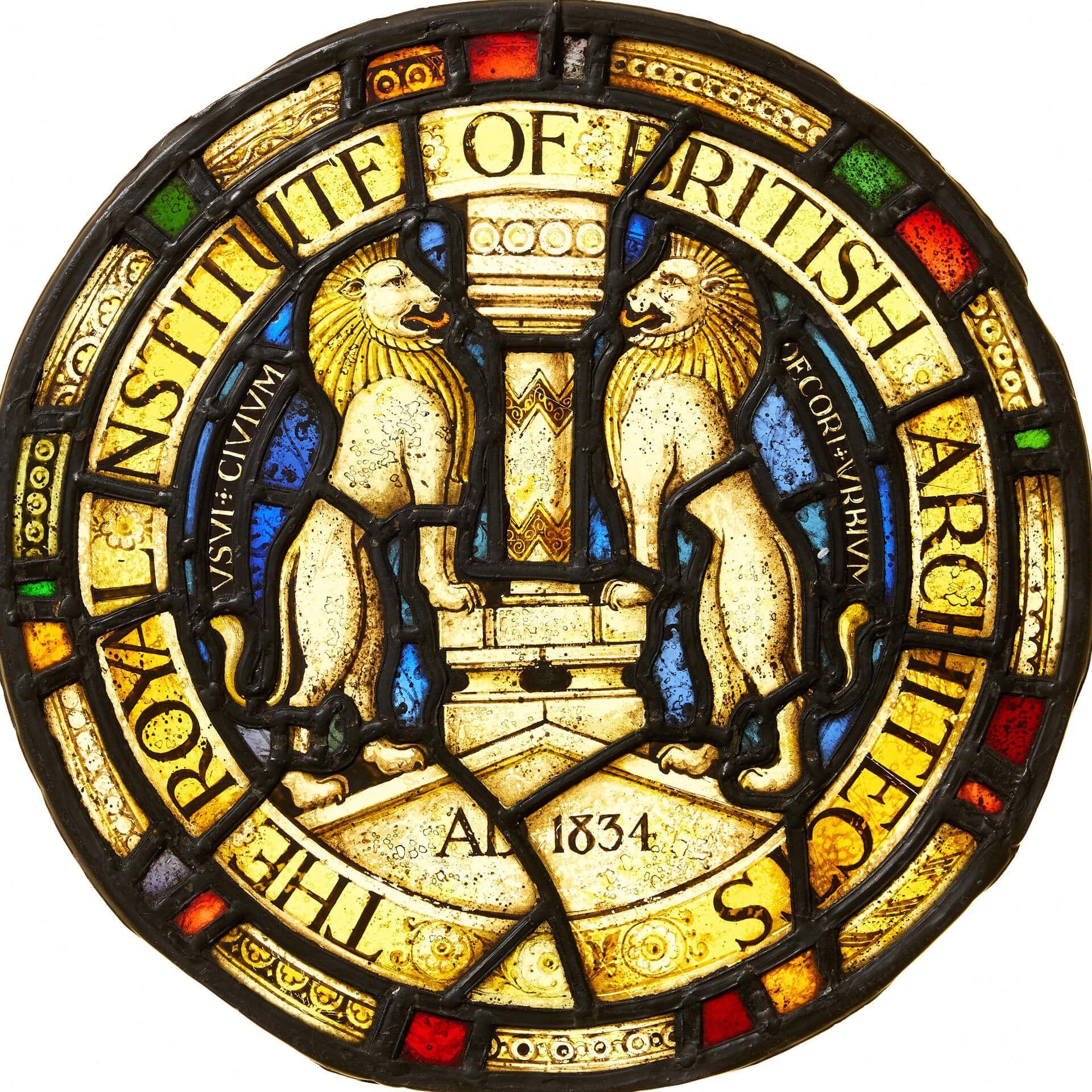 Victorian Stained Glass Roundel of the Royal Institute of British Architects For Sale