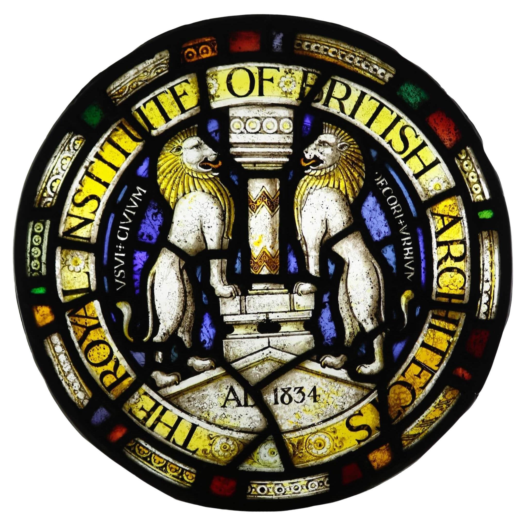 Stained Glass Roundel of the Royal Institute of British Architects For Sale