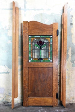 Stained Glass Swinging Tiger Oak Pub Door