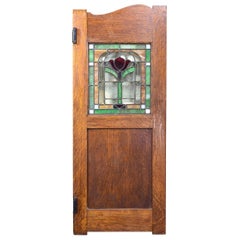 Antique Stained Glass Swinging Tiger Oak Pub Door