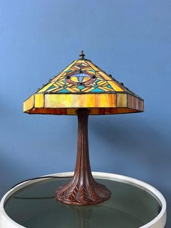 Stained Glass Tiffany Art Deco Style Desk Lamp, 1970s