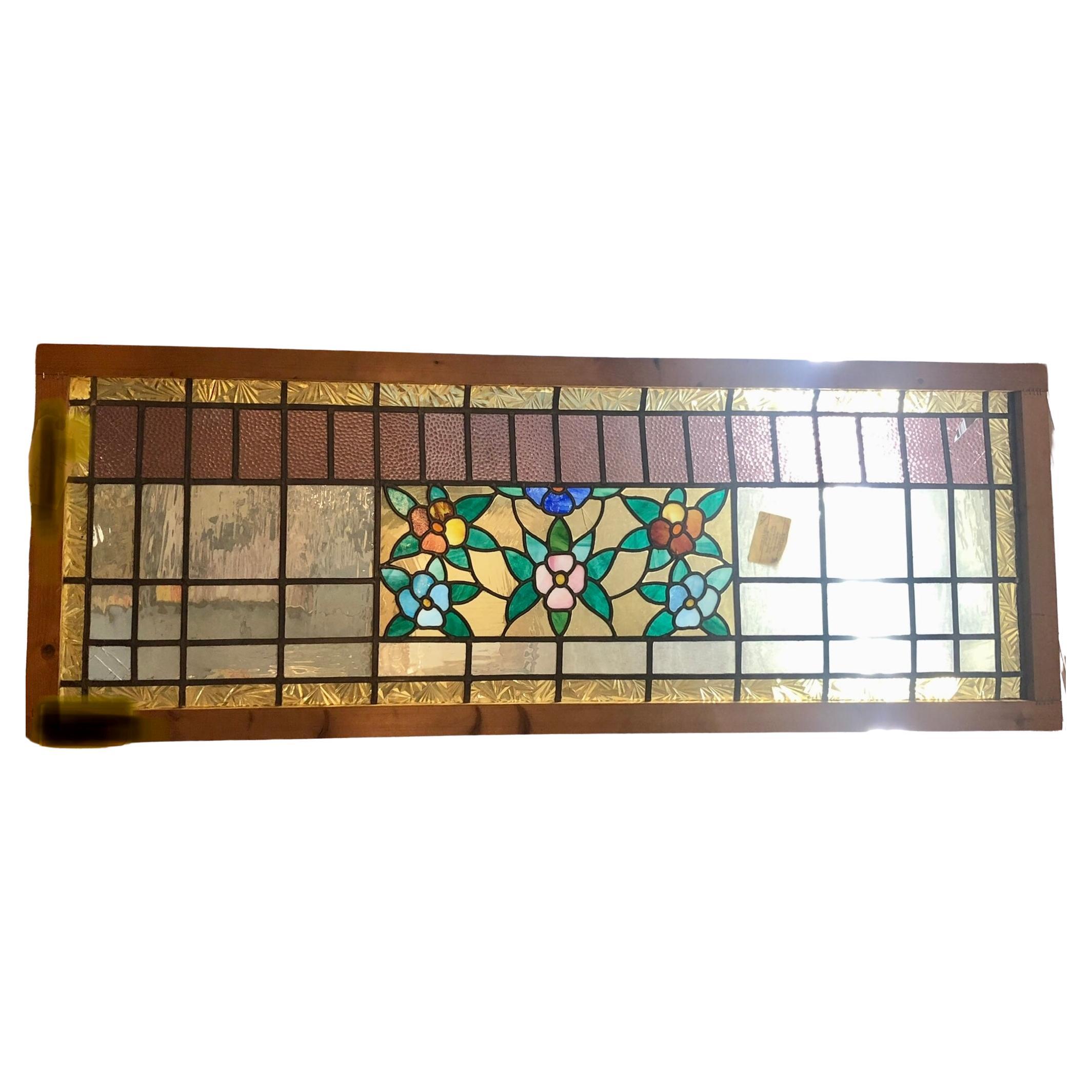 Stained Glass Transom 57"x21.5" For Sale