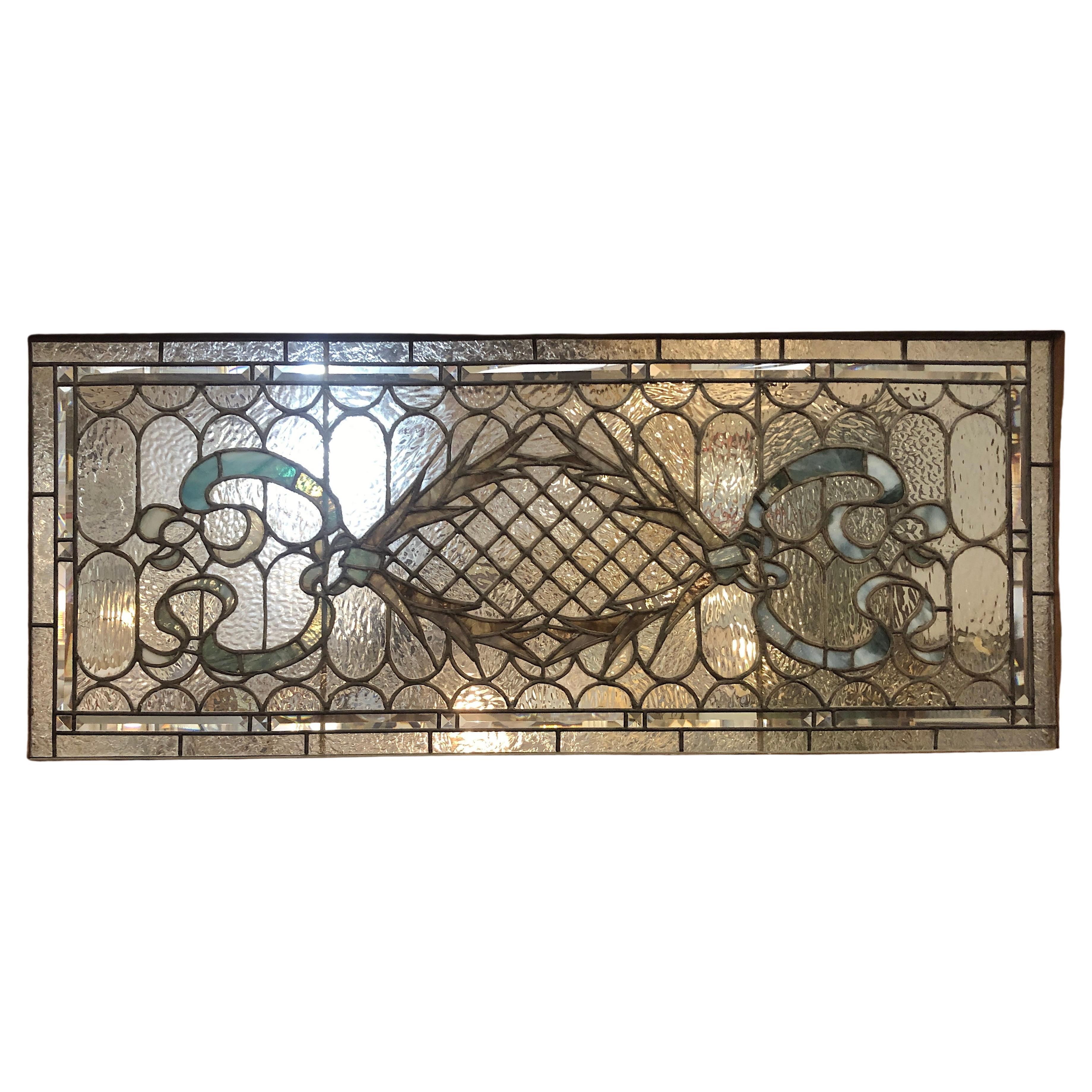 Stained Glass Transom Window 46"x21" For Sale