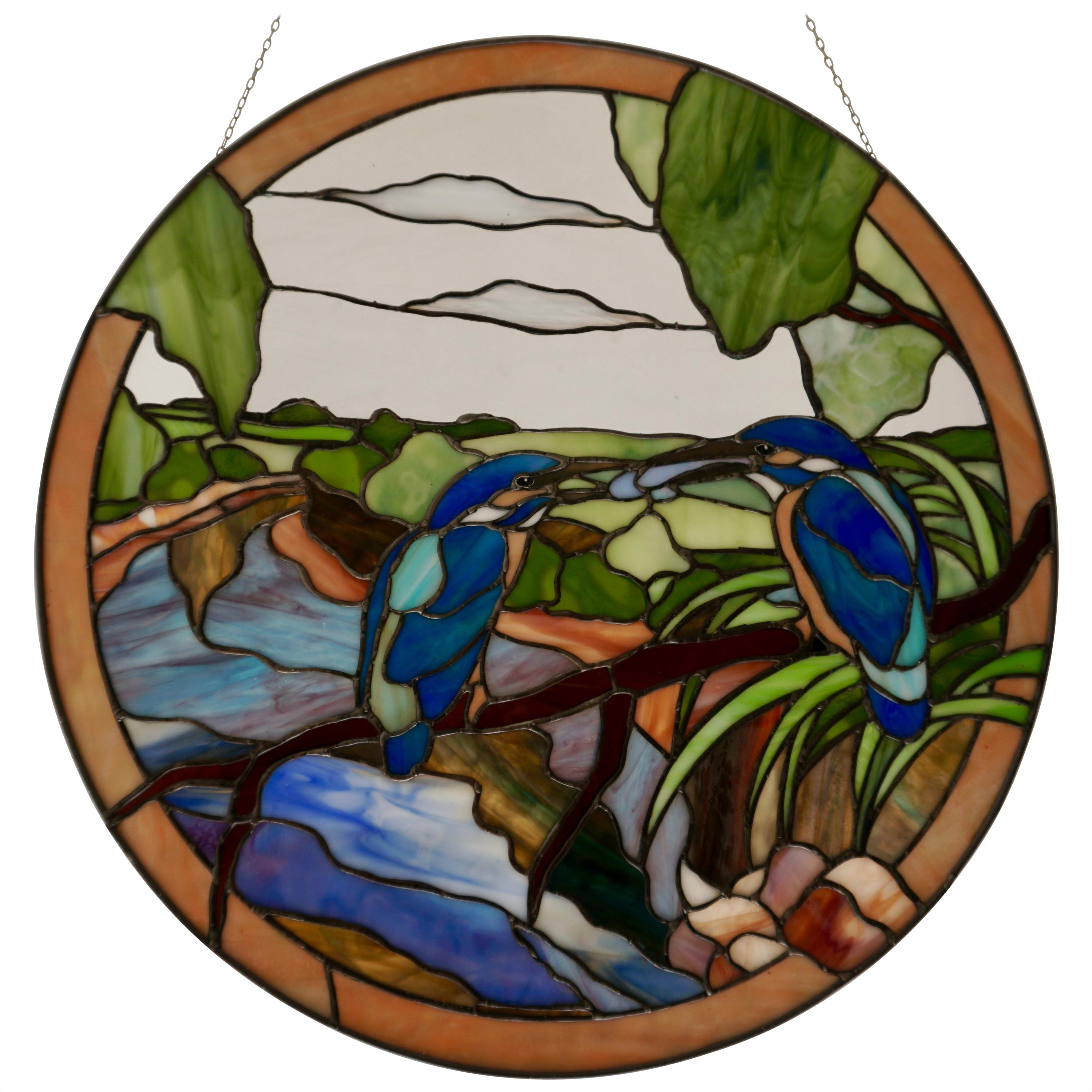 Stained Glass Wall Panel with Two Birds For Sale