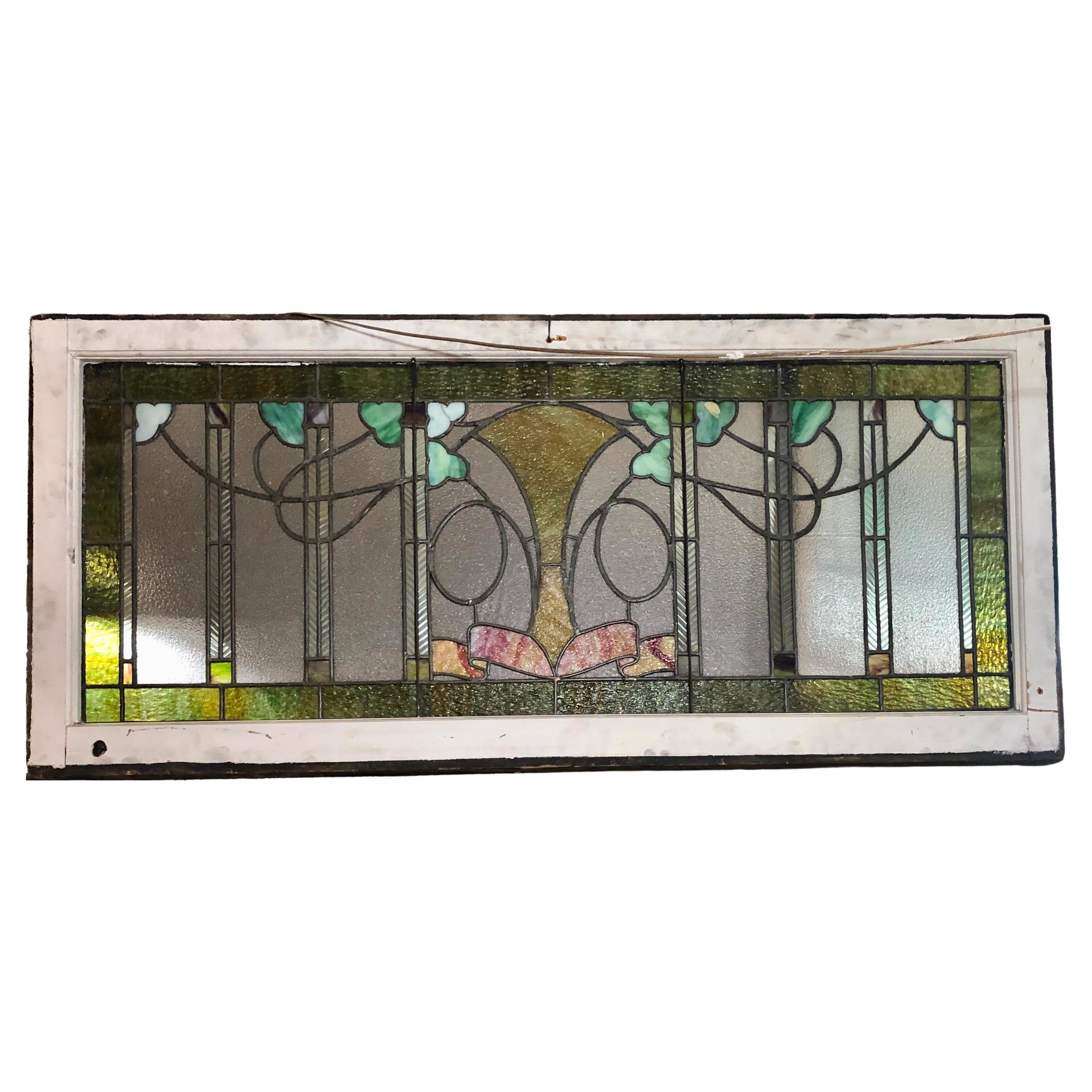 Stained Glass Window 59"x27" For Sale