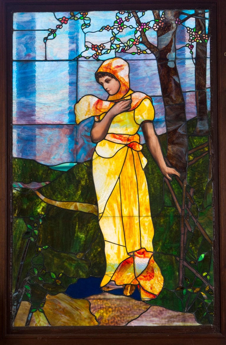 Stained Glass Window of Young Woman For Sale at 1stdibs