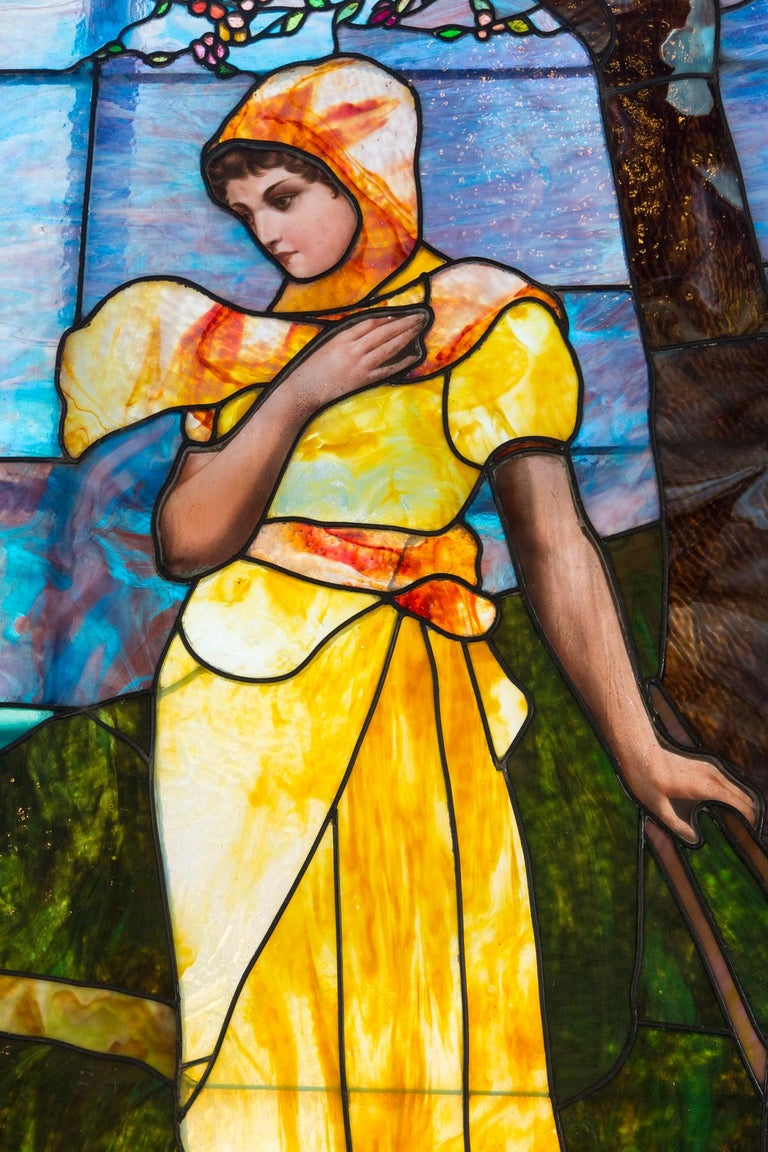 Stained Glass Window of Young Woman For Sale at 1stdibs