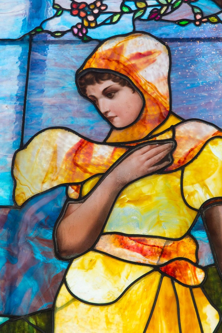 Stained Glass Window of Young Woman For Sale at 1stdibs