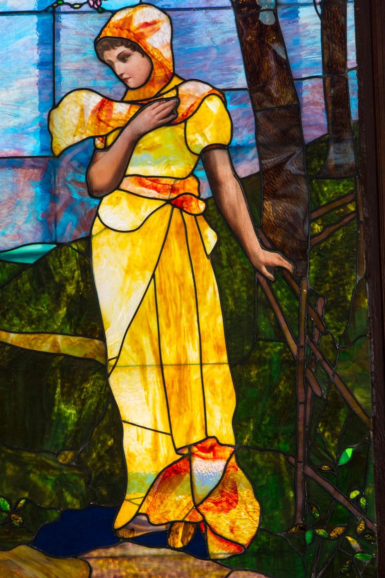 Stained Glass Window of Young Woman For Sale at 1stdibs