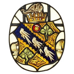 Antique English Stained Glass Panel of a Coat of Arms