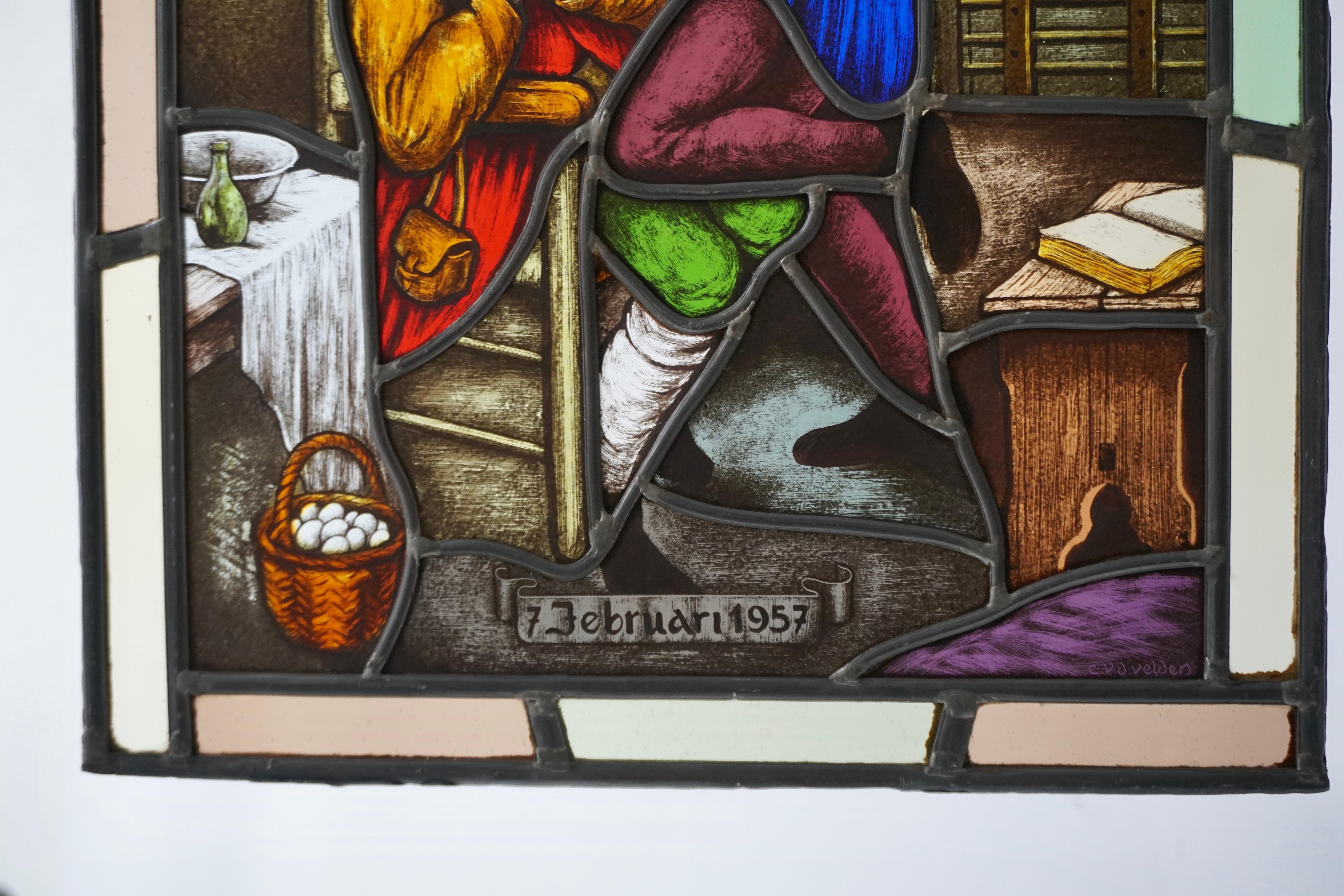 Belgian Stained Glass Window Panel with Dentist Treatment