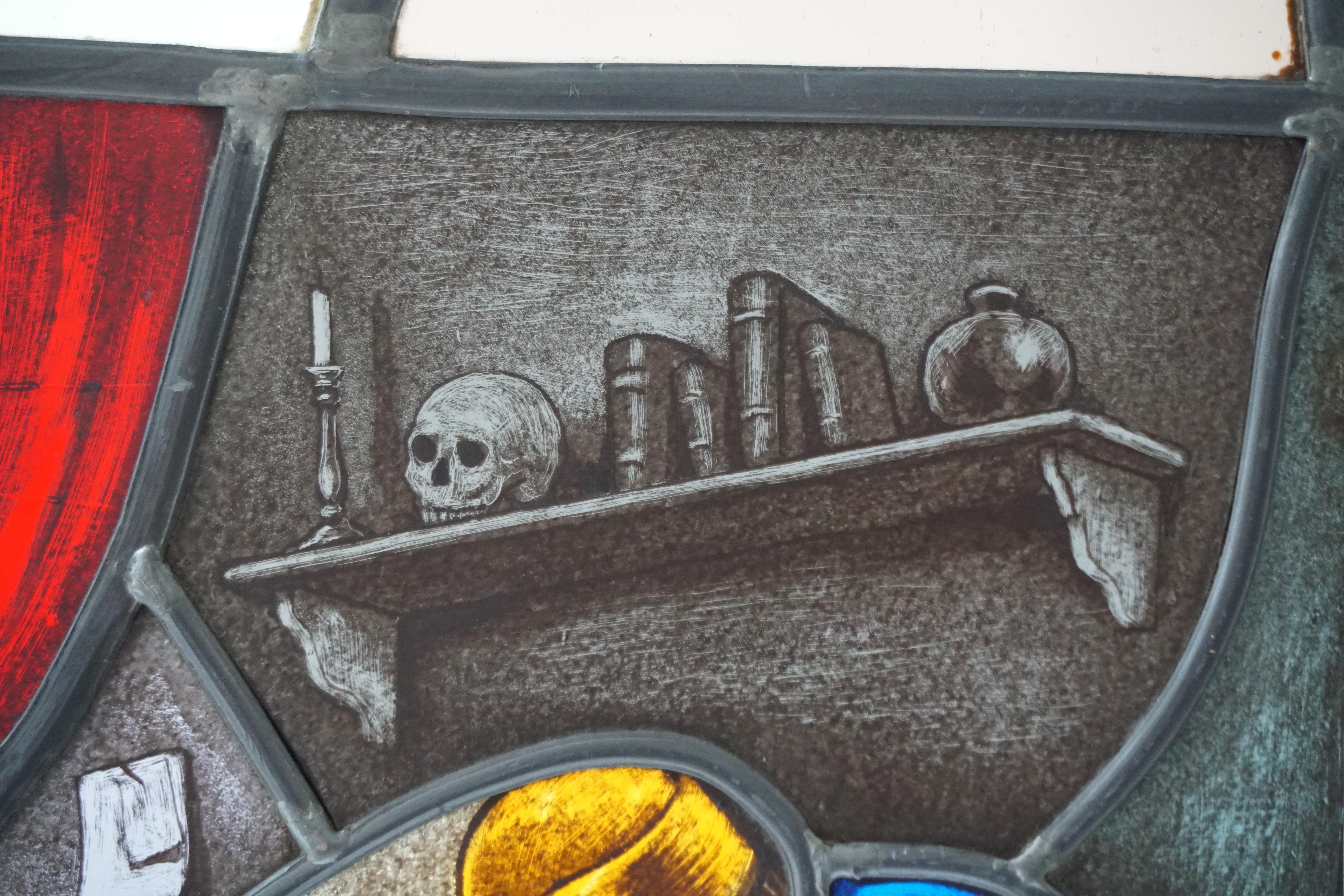 20th Century Stained Glass Window Panel with Dentist Treatment