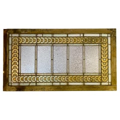 Stained Glass Window w/ Gold Circles & Clear Textured Glass, Early 1900s