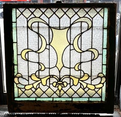 Stained Glass Window w/ Ribbon Motif 32" x 33"