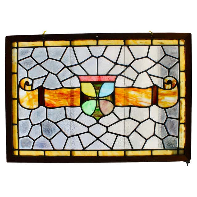Ecclesiastical Stained Glass Window Hanging with Shield For Sale at 1stDibs