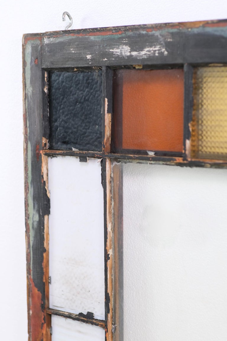 Stained Glass Window Yellow/Orange/Black Textured Squares W/ Clear