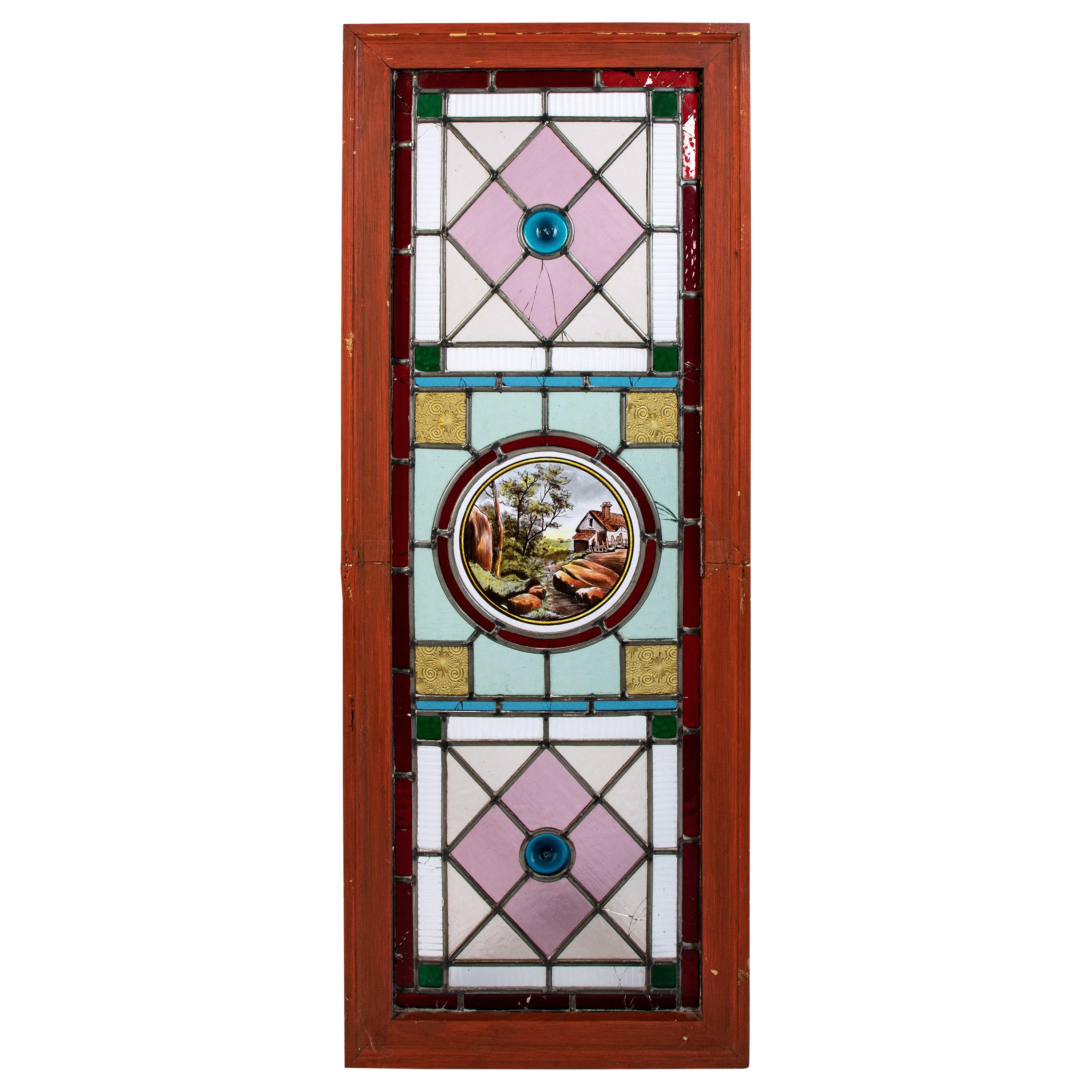 Stained Glass with Farm House Scene For Sale at 1stDibs stained glass