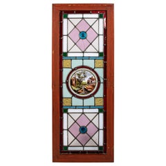 Vintage Stained Glass with Farm House Scene