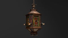 Stained Glass & Wood Lantern, France 1900