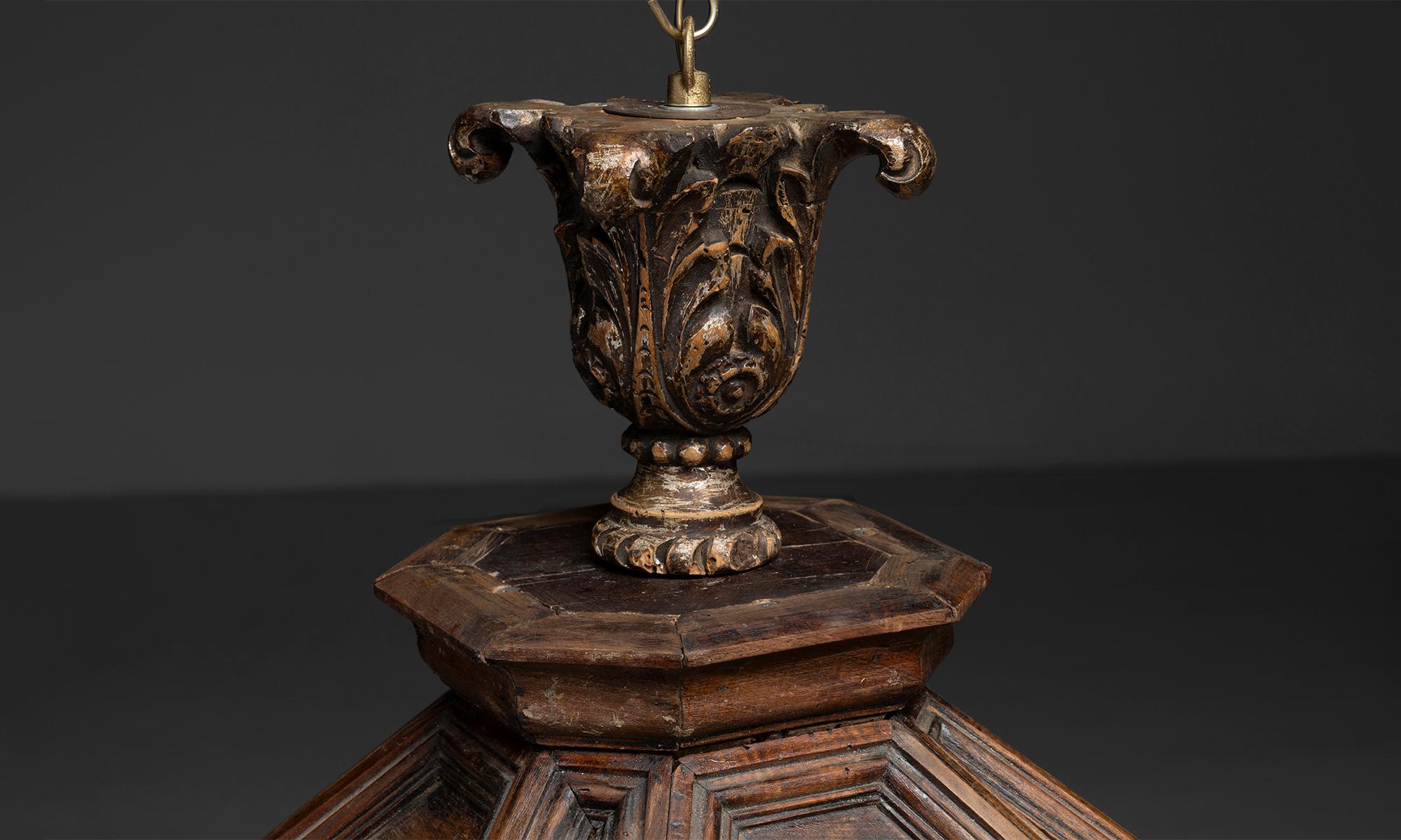 French Stained Glass & Wood Lantern, France 1900 For Sale