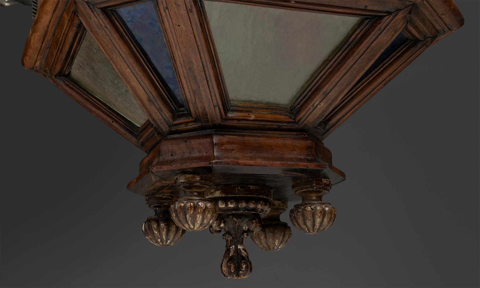 20th Century Stained Glass & Wood Lantern, France 1900 For Sale