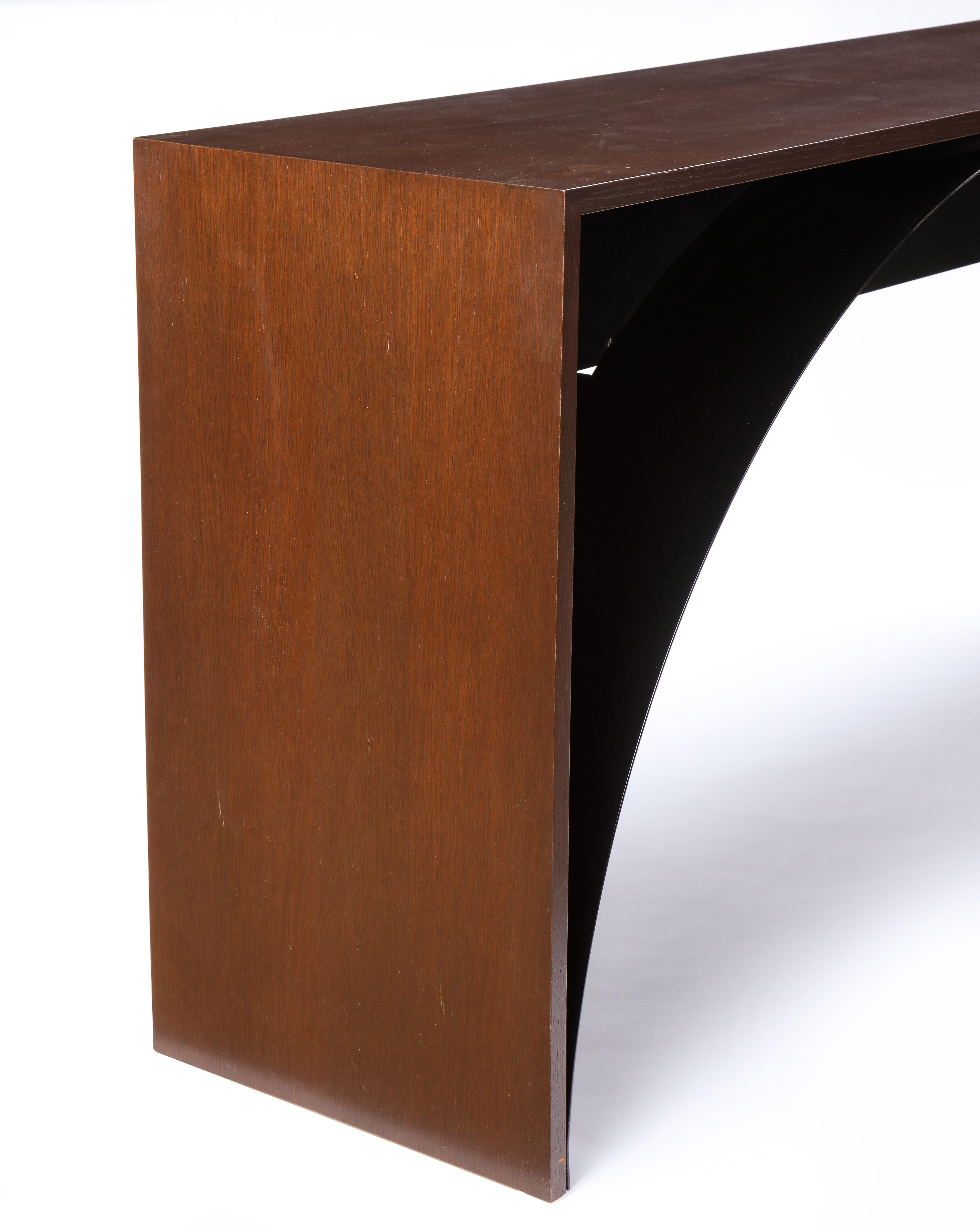 Stained Oak and Metal Console and Side Table, Modern For Sale 4