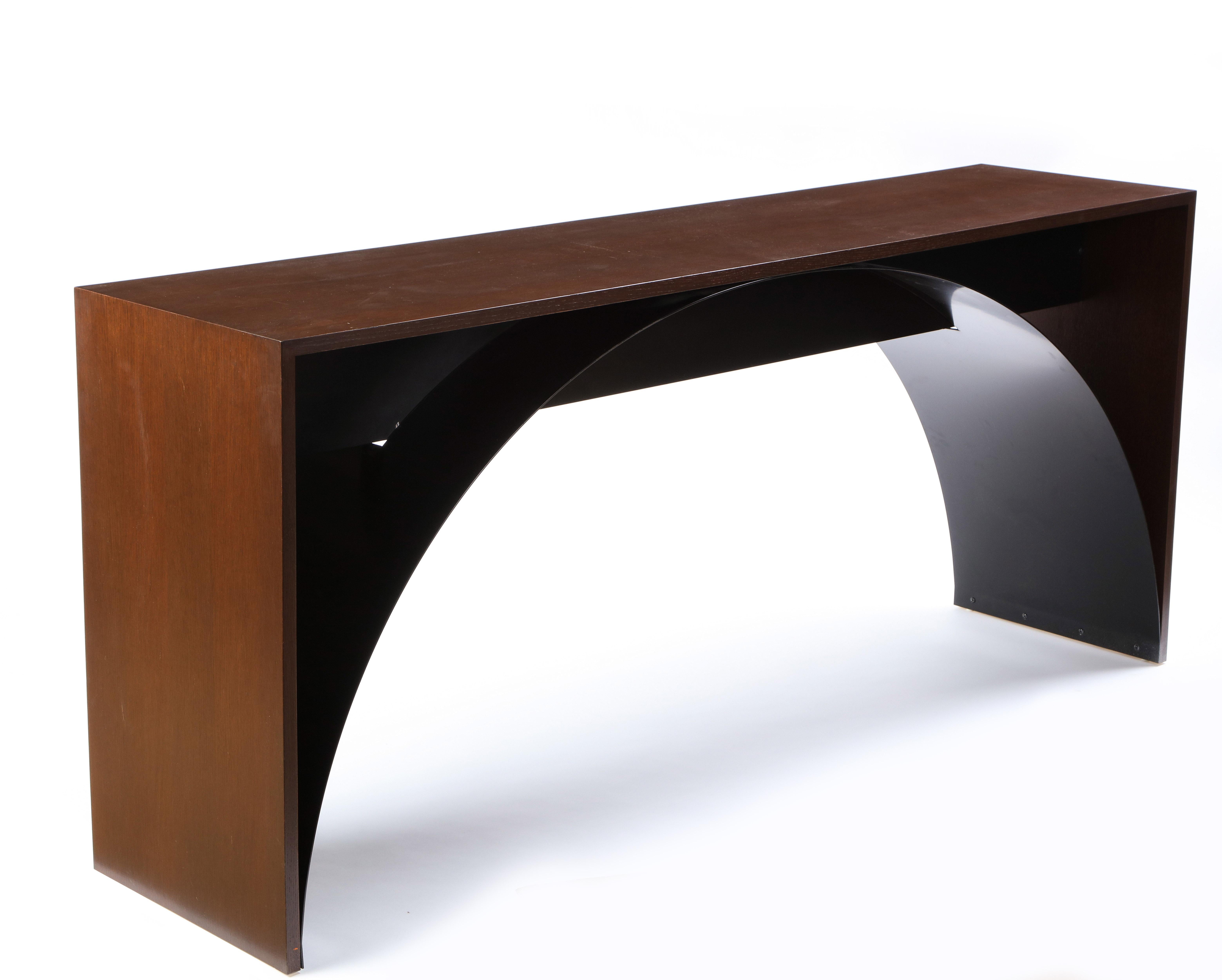 Stained Oak and Metal Console and Side Table, Modern In Good Condition For Sale In New York, NY