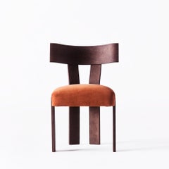 Stained Oak Dining Chair with Velvet Upholstered Seat, Model Alba