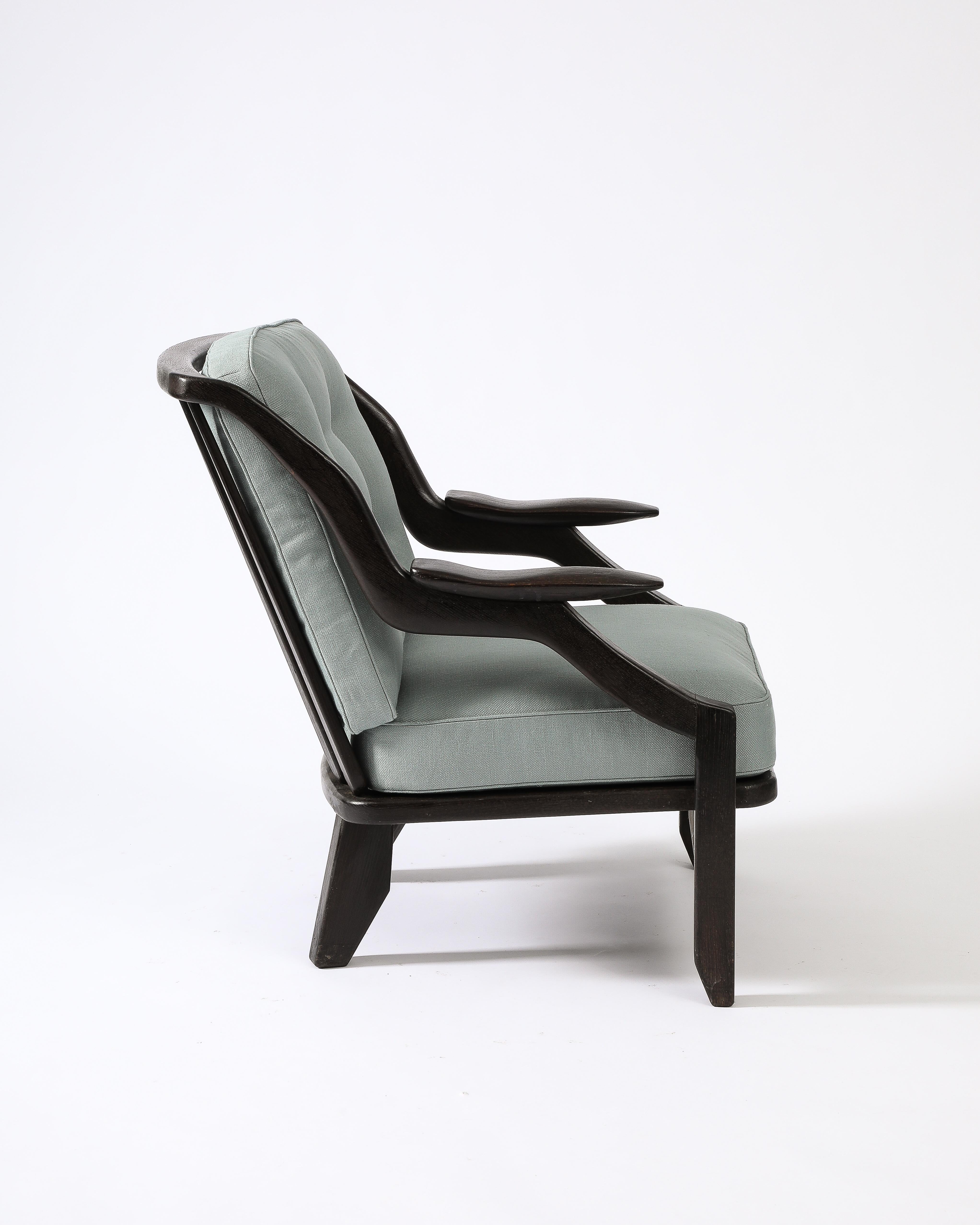 Sessel „Gregoire“ aus gebeizter Eiche von Guillerme et Chambron, Frankreich, um 1960 im Angebot 2