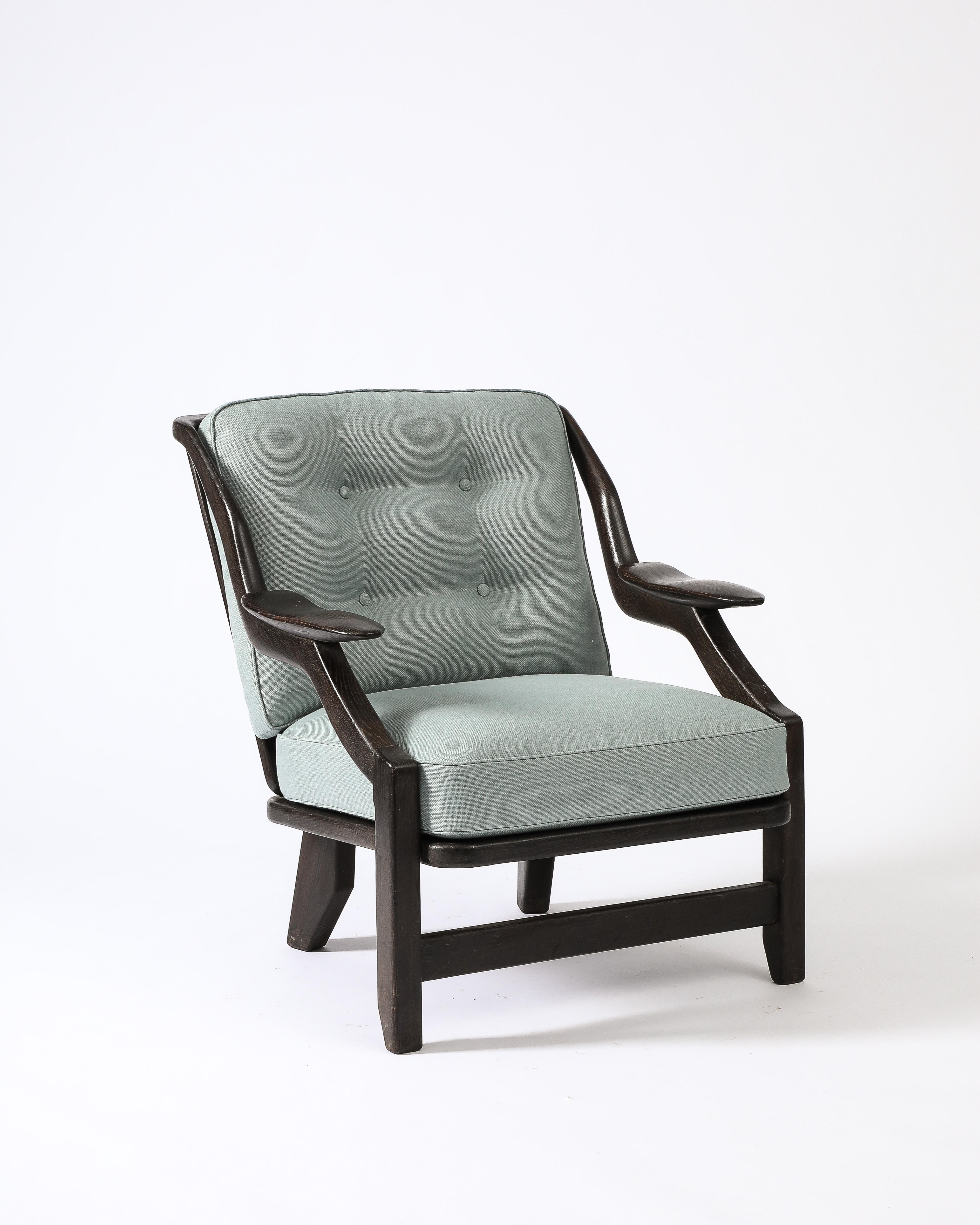 Sessel „Gregoire“ aus gebeizter Eiche von Guillerme et Chambron, Frankreich, um 1960 im Angebot 3