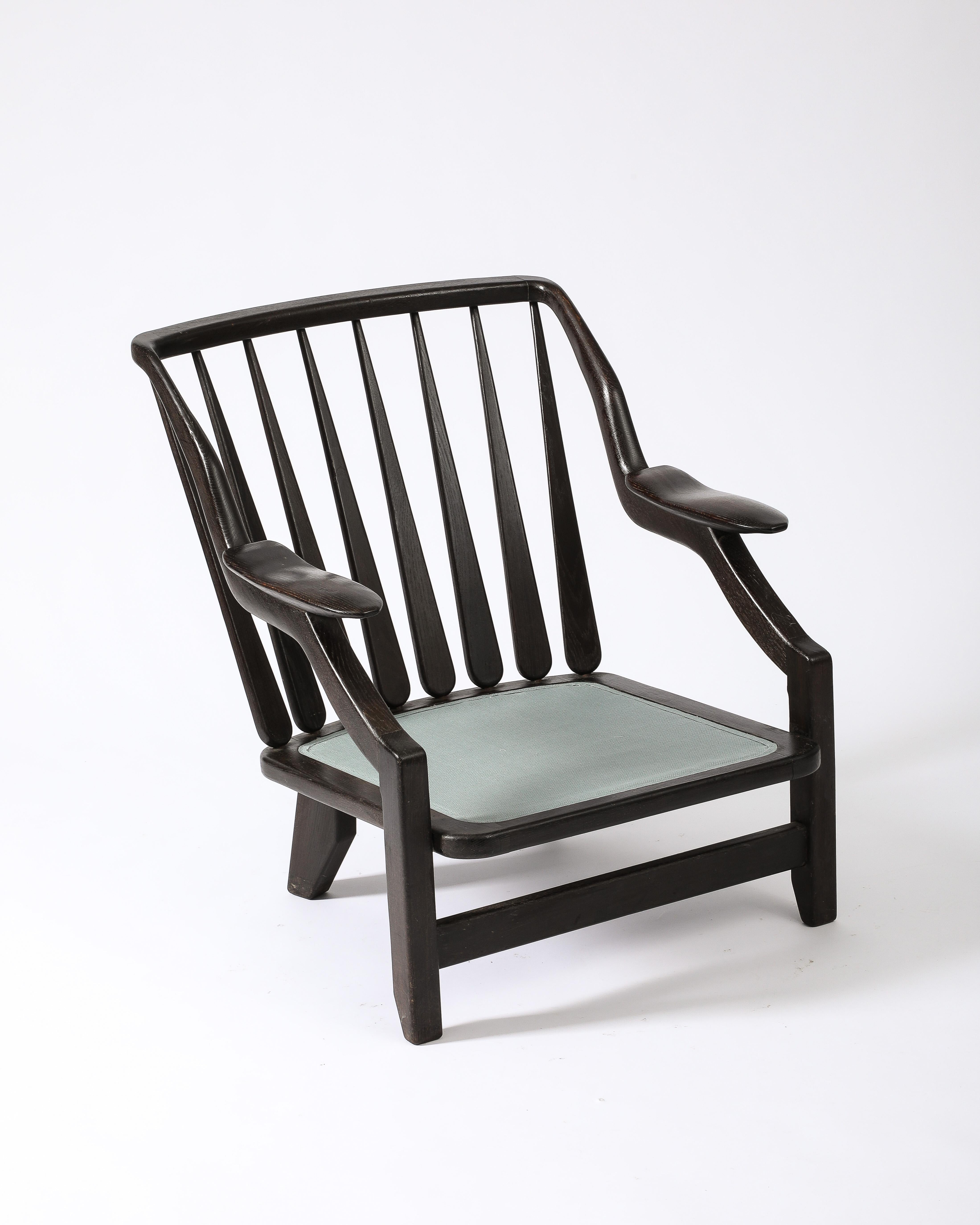 Sessel „Gregoire“ aus gebeizter Eiche von Guillerme et Chambron, Frankreich, um 1960 im Angebot 4