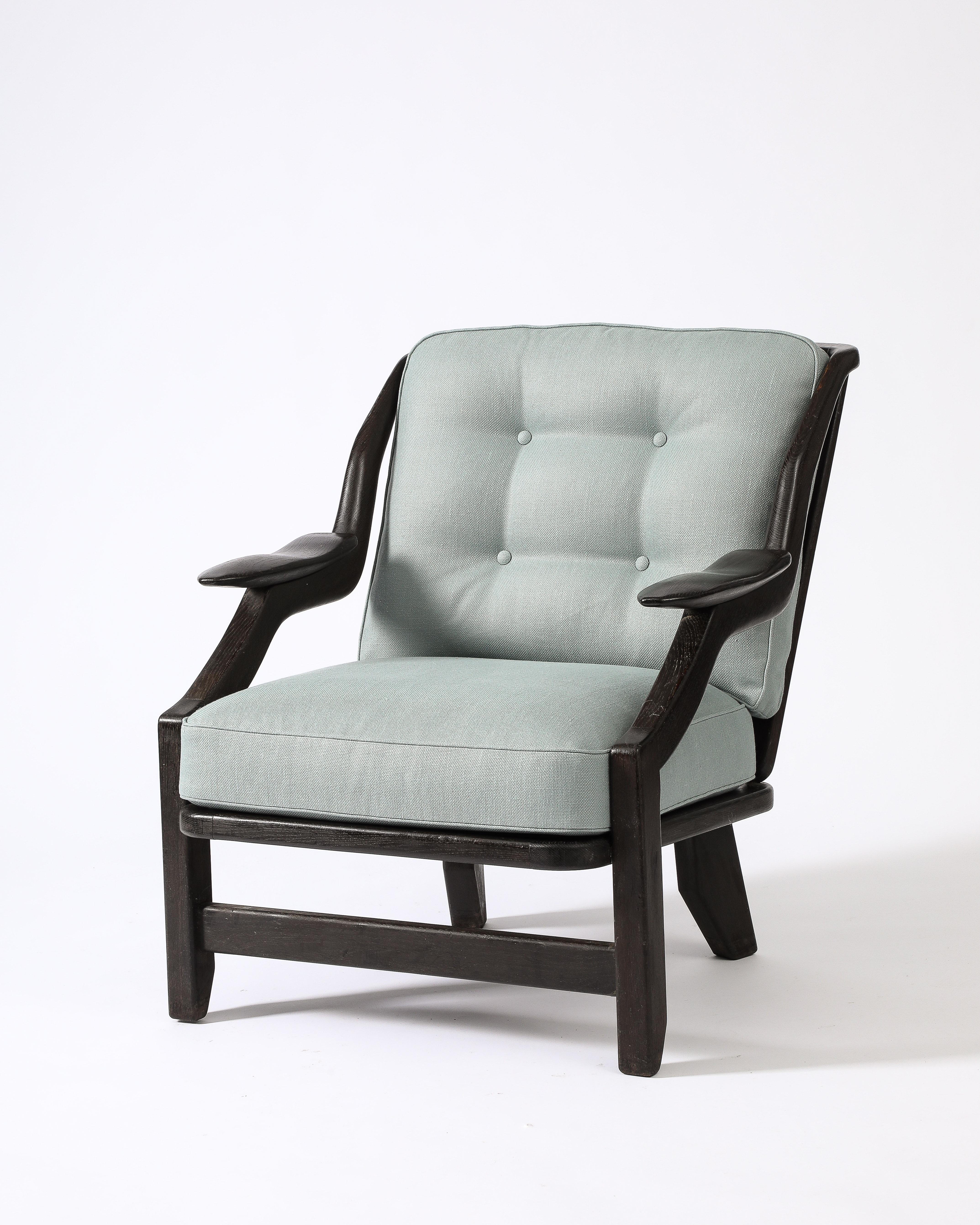 Sessel „Gregoire“ aus gebeizter Eiche von Guillerme et Chambron, Frankreich, um 1960 (Moderne der Mitte des Jahrhunderts) im Angebot