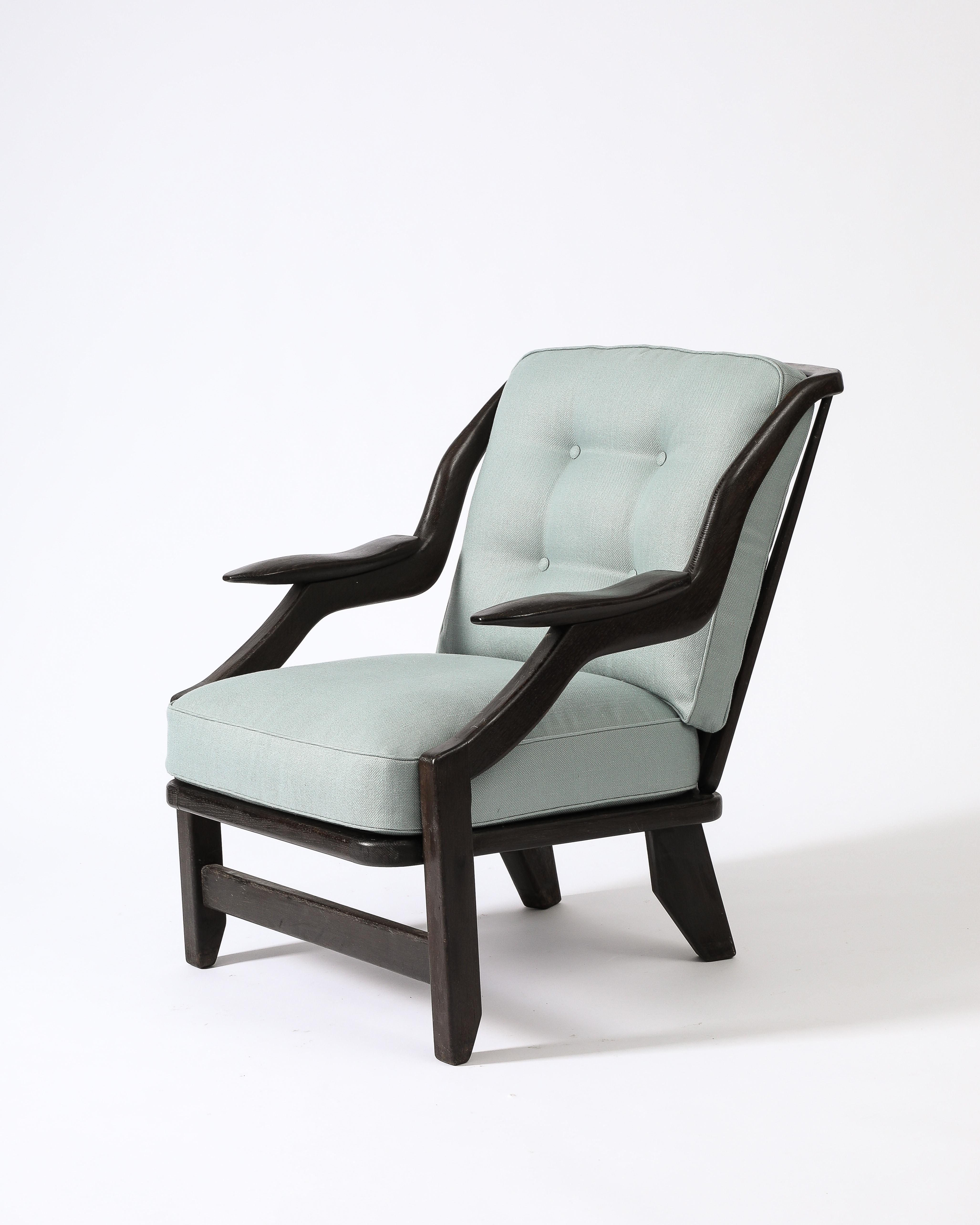 Sessel „Gregoire“ aus gebeizter Eiche von Guillerme et Chambron, Frankreich, um 1960 (Französisch) im Angebot