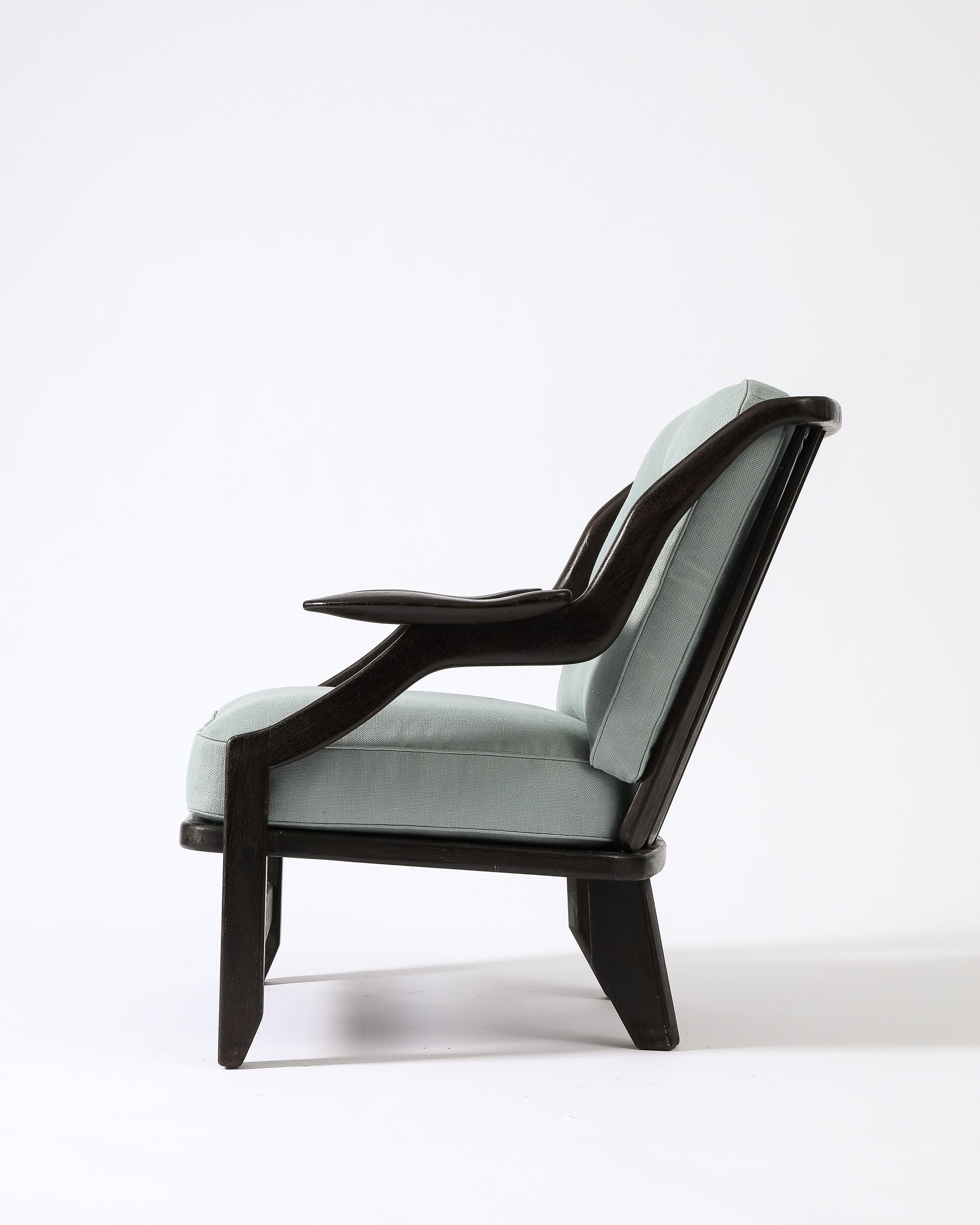 Sessel „Gregoire“ aus gebeizter Eiche von Guillerme et Chambron, Frankreich, um 1960 (Gebeizt) im Angebot
