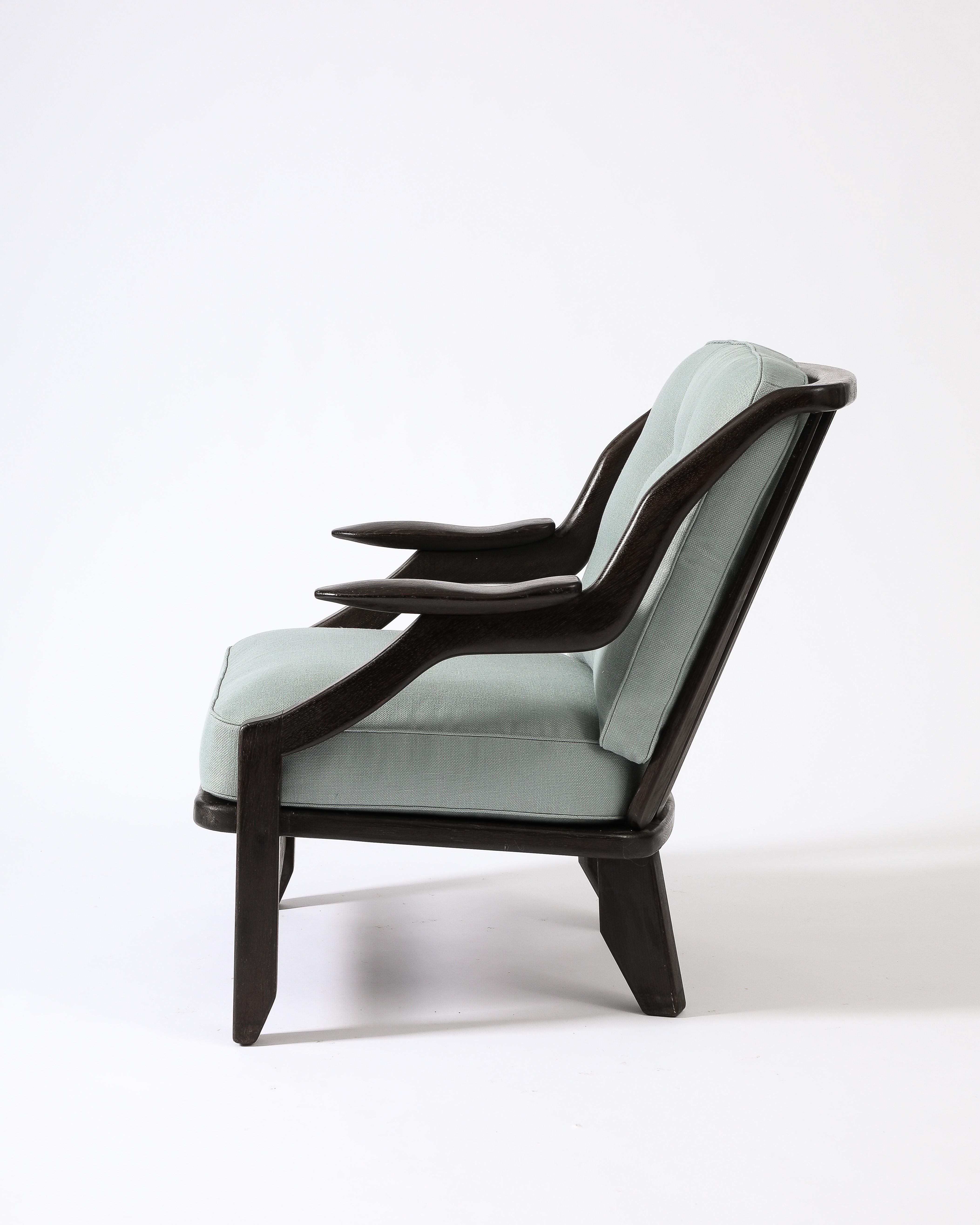 Sessel „Gregoire“ aus gebeizter Eiche von Guillerme et Chambron, Frankreich, um 1960 im Zustand „Hervorragend“ im Angebot in New York City, NY
