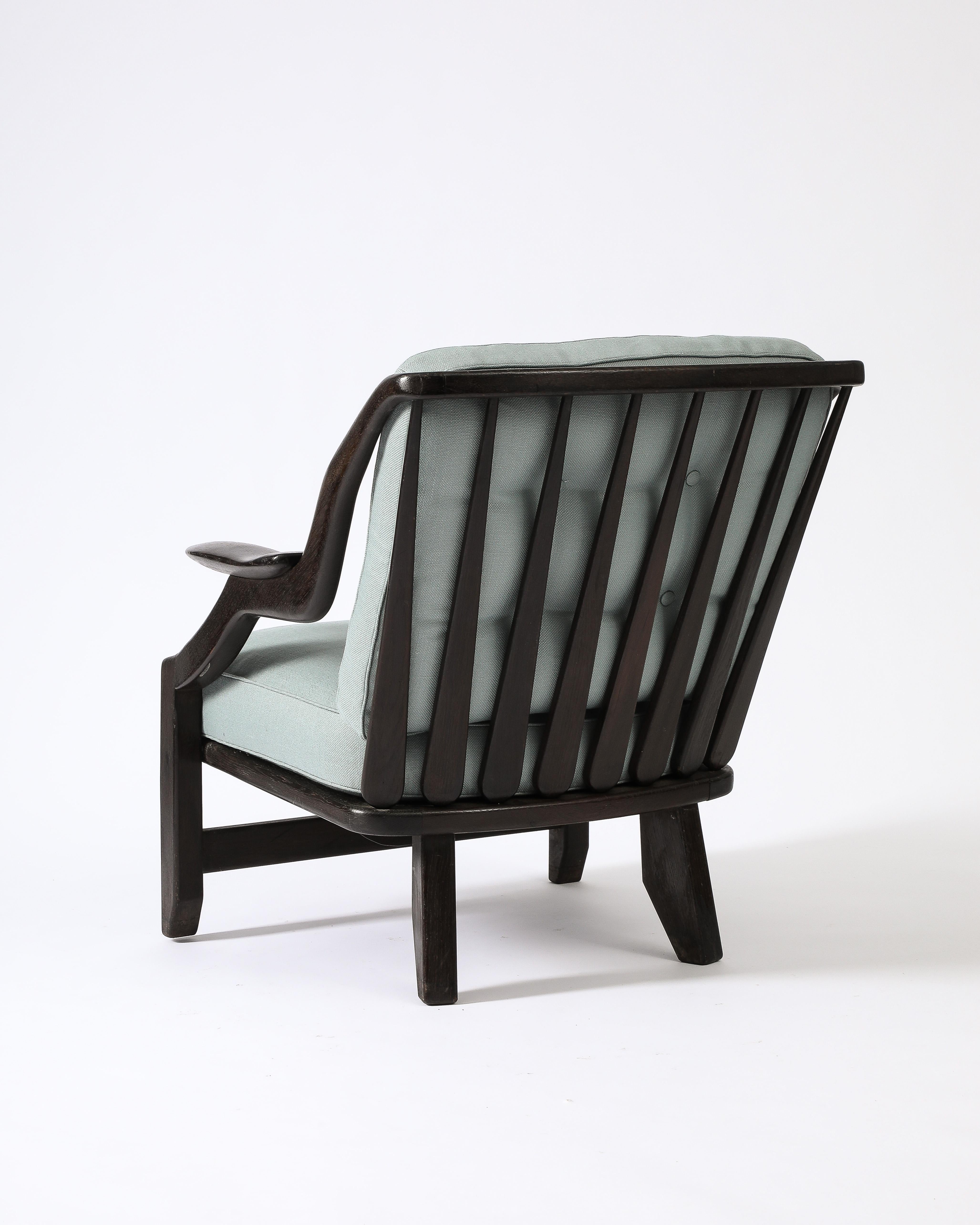 Sessel „Gregoire“ aus gebeizter Eiche von Guillerme et Chambron, Frankreich, um 1960 (Mitte des 20. Jahrhunderts) im Angebot
